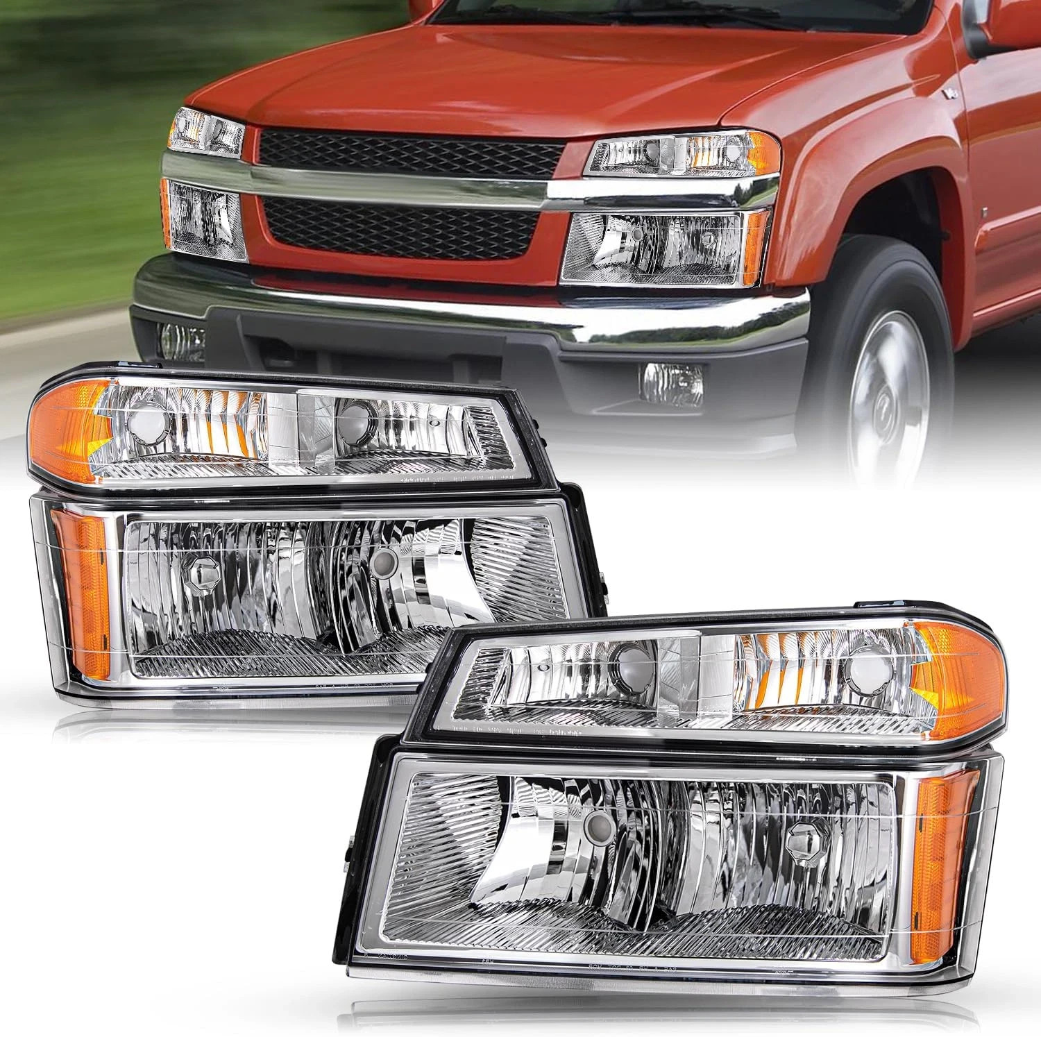 4Pcs Headlight Assembly Set Replacement for 2004-2012 Chevy Colorado/Gmc Canyon,