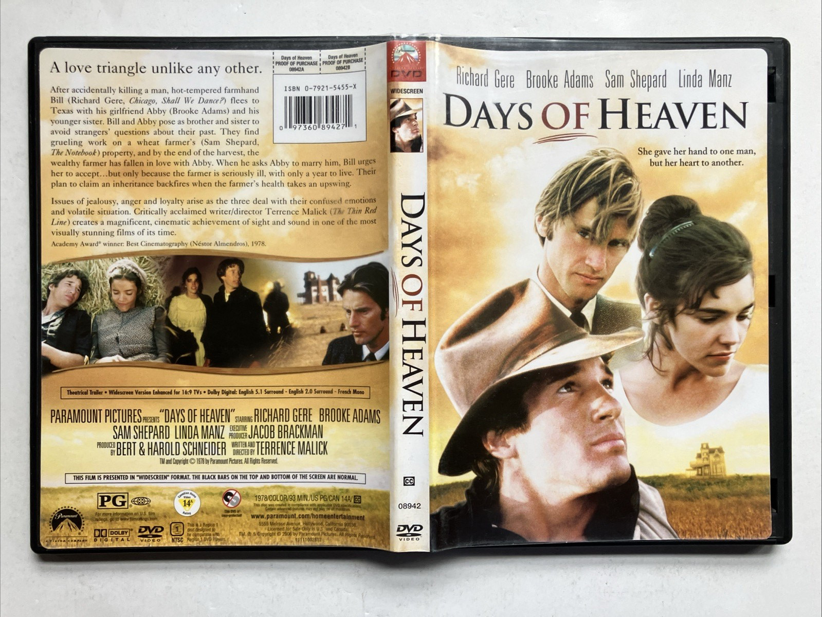 Days of Heaven (DVD, 1978) Richard Gere – Terrence Malick – Great Condition