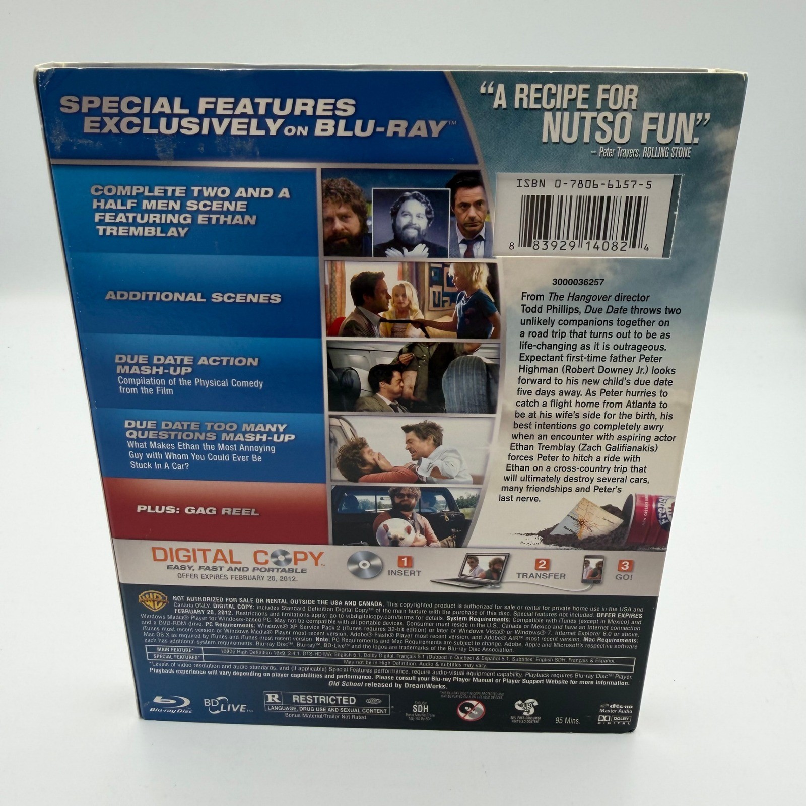 Due Date Blu-ray DVD Combo Pack Robert Downey Jr Zach Galifianakis Slipcover