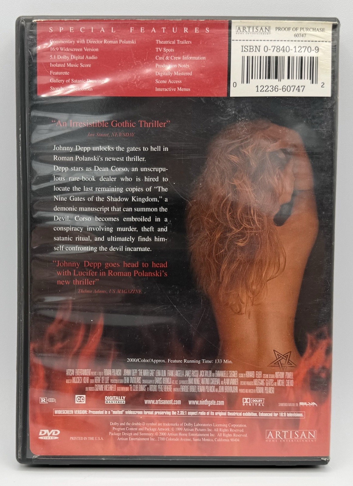 The Ninth Gate DVD Widescreen Series Johnny Depp Roman Polanski Gothic Thriller