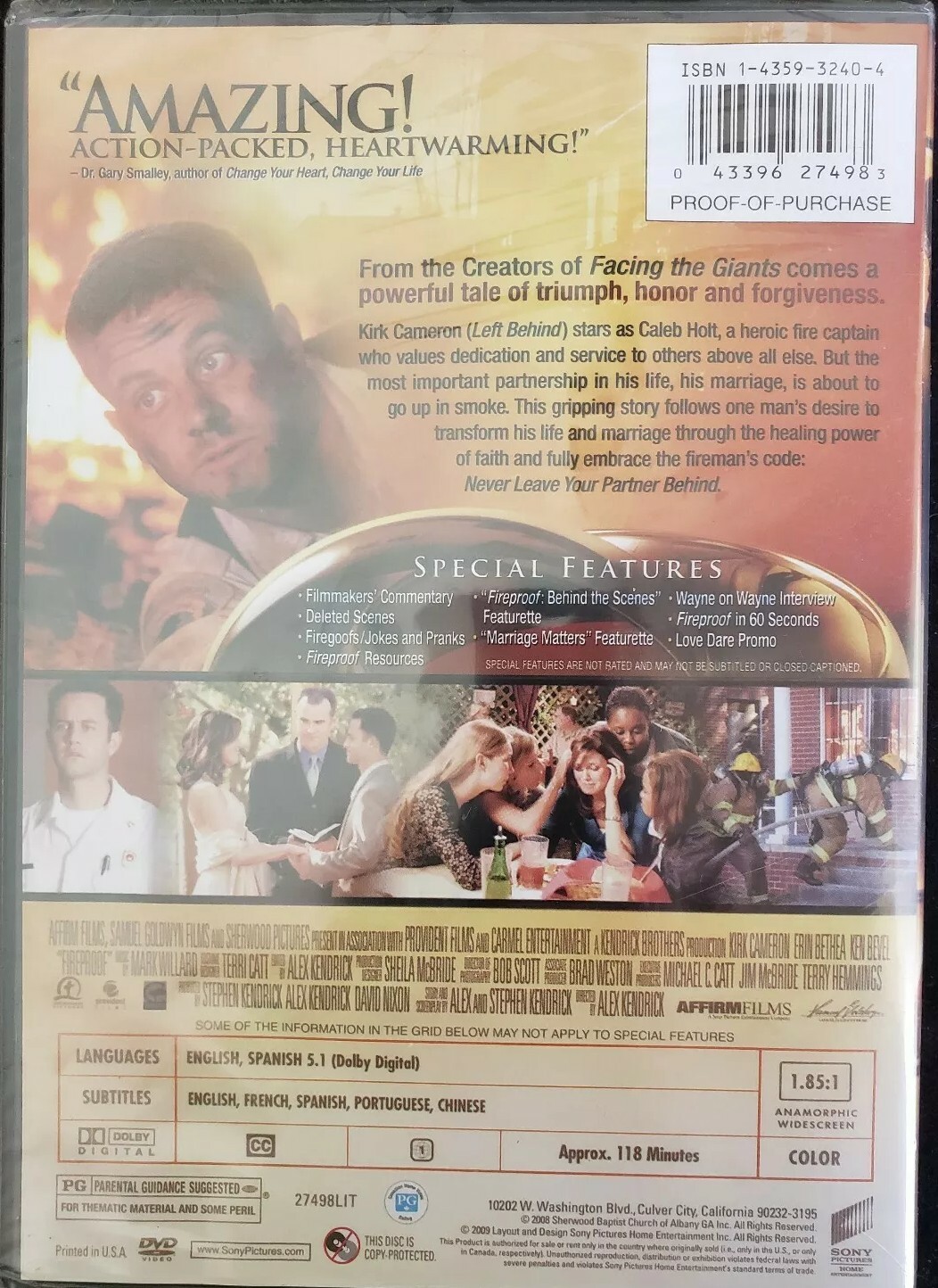Fireproof (DVD, 2009, Widescreen) Kirk Cameron Inspirational Brand New Sealed