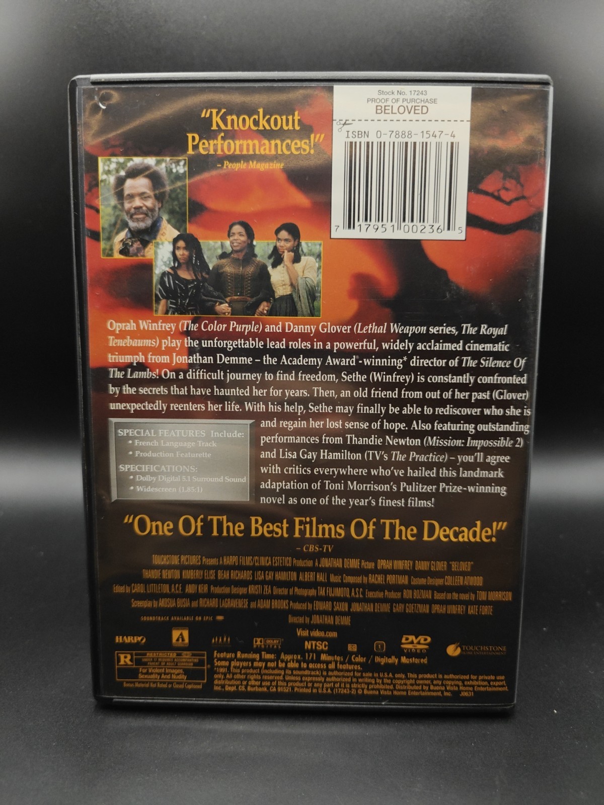 Beloved DVD Widescreen 1998 (Oprah Winfrey, Danny Glover, Kimberly Elise)