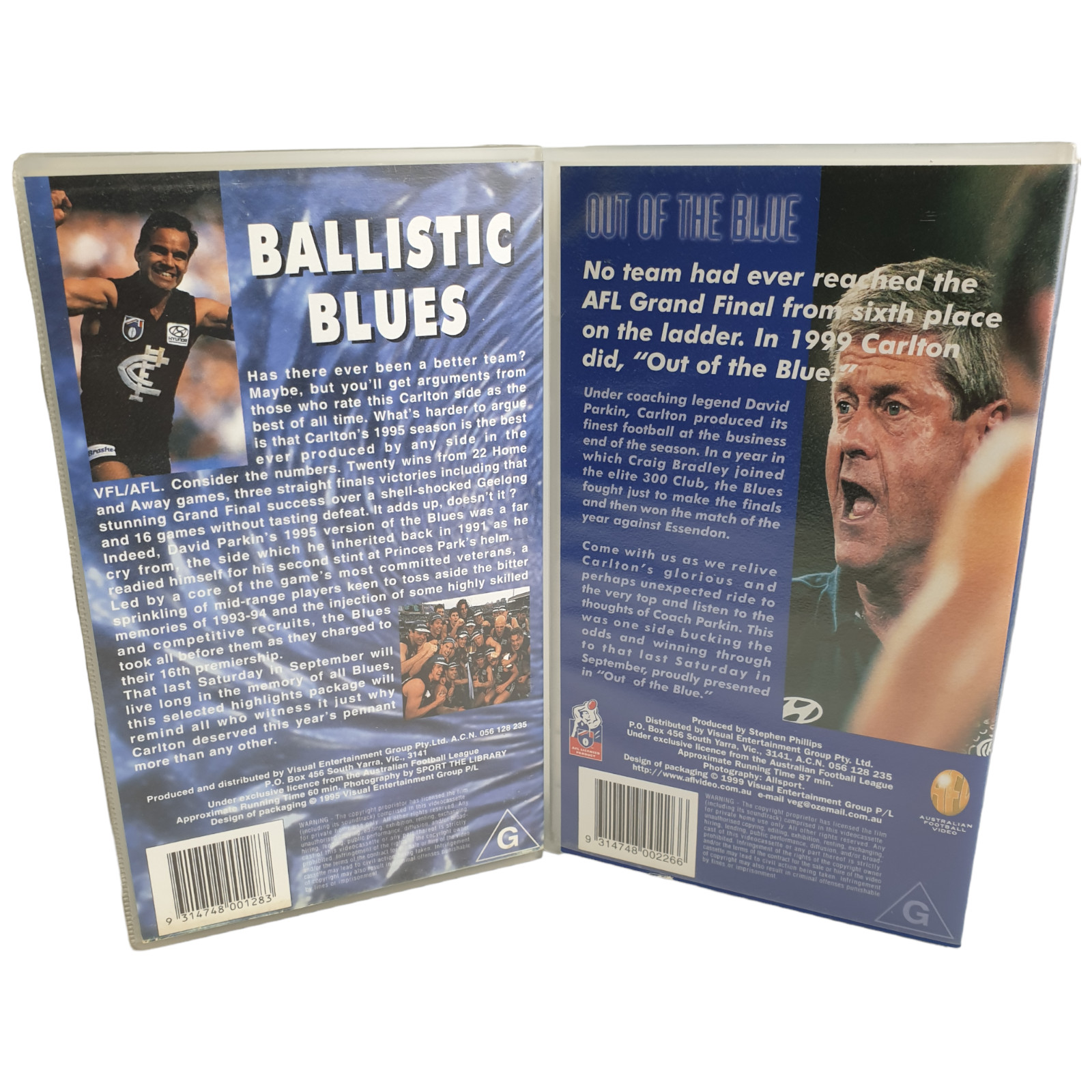 AFL CARLTON Video Out of the Blue & Ballistic Blues VHS Set 1997 Vtg PAL 147 min