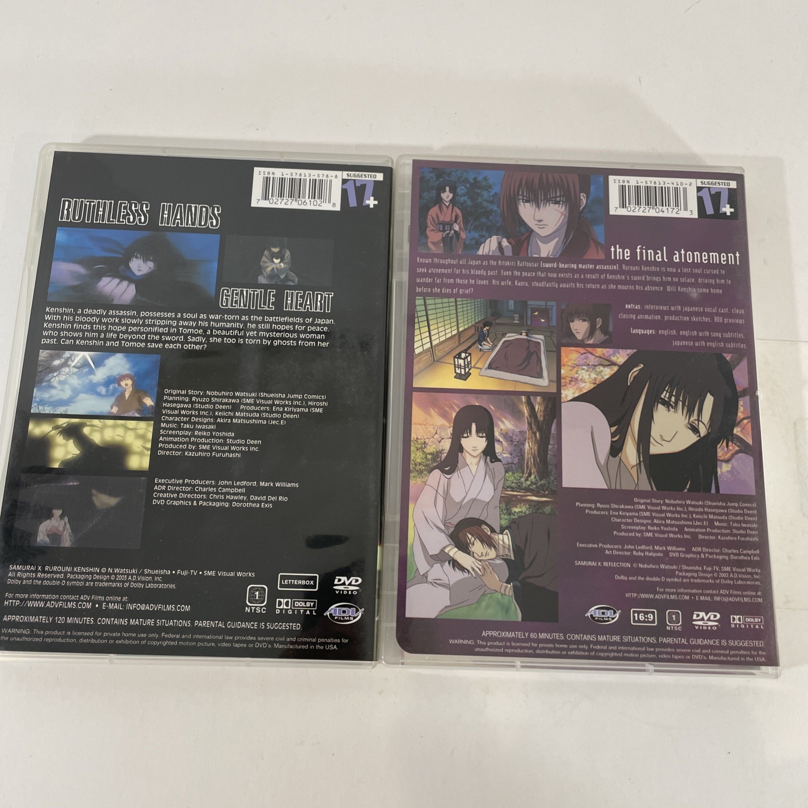 Samurai X Trust & Betrayal Director Cut & Reflection DVD Lot ADV Rurouni Kenshin