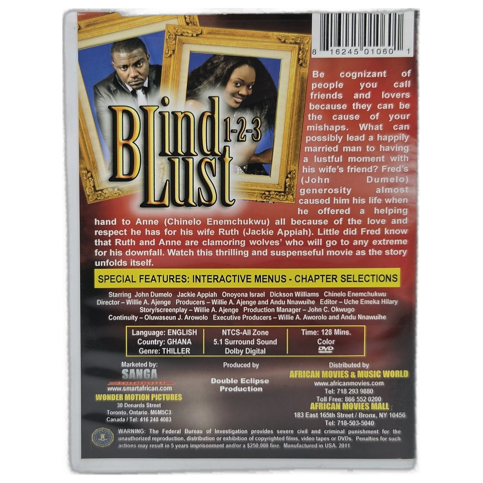 Blind Lust 1-2-3 Sanga Entertainment DVD African Nollywood Thriller Movie Excell
