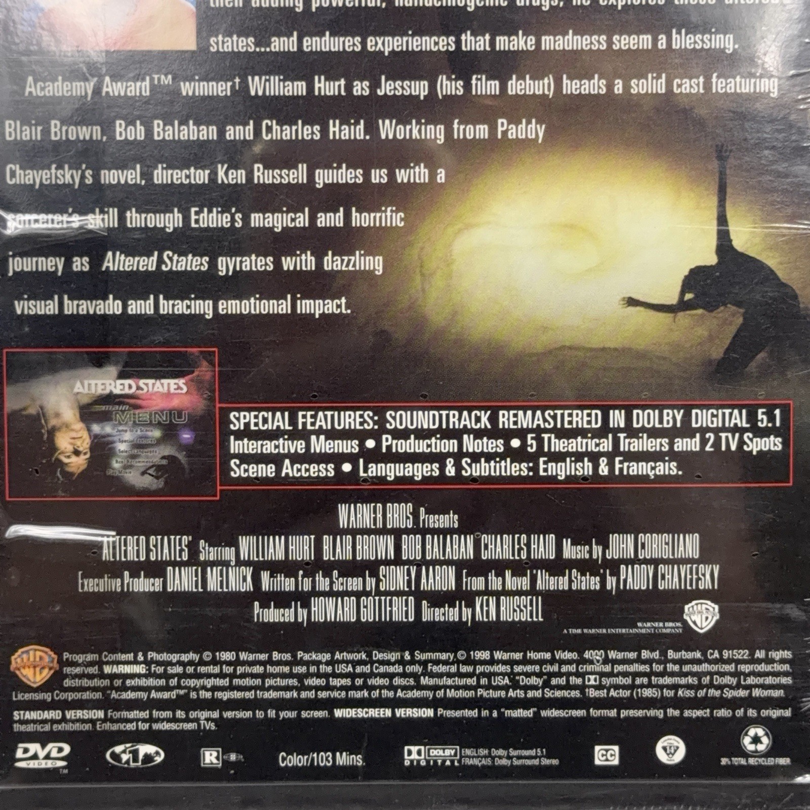 Altered States DVD Horror Thriller William Hurt Blair Brown New Factory Sealed
