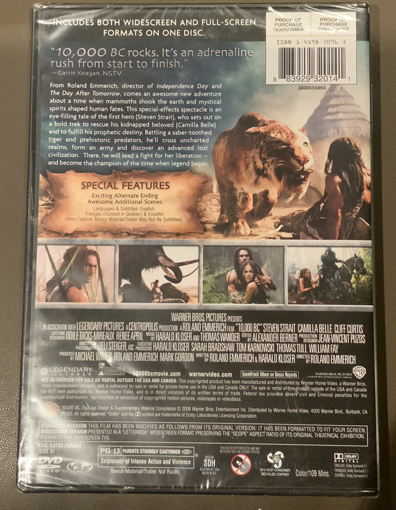 10,000 BC DVD 2008, NEW SEALED Widescreen and Full-Screen