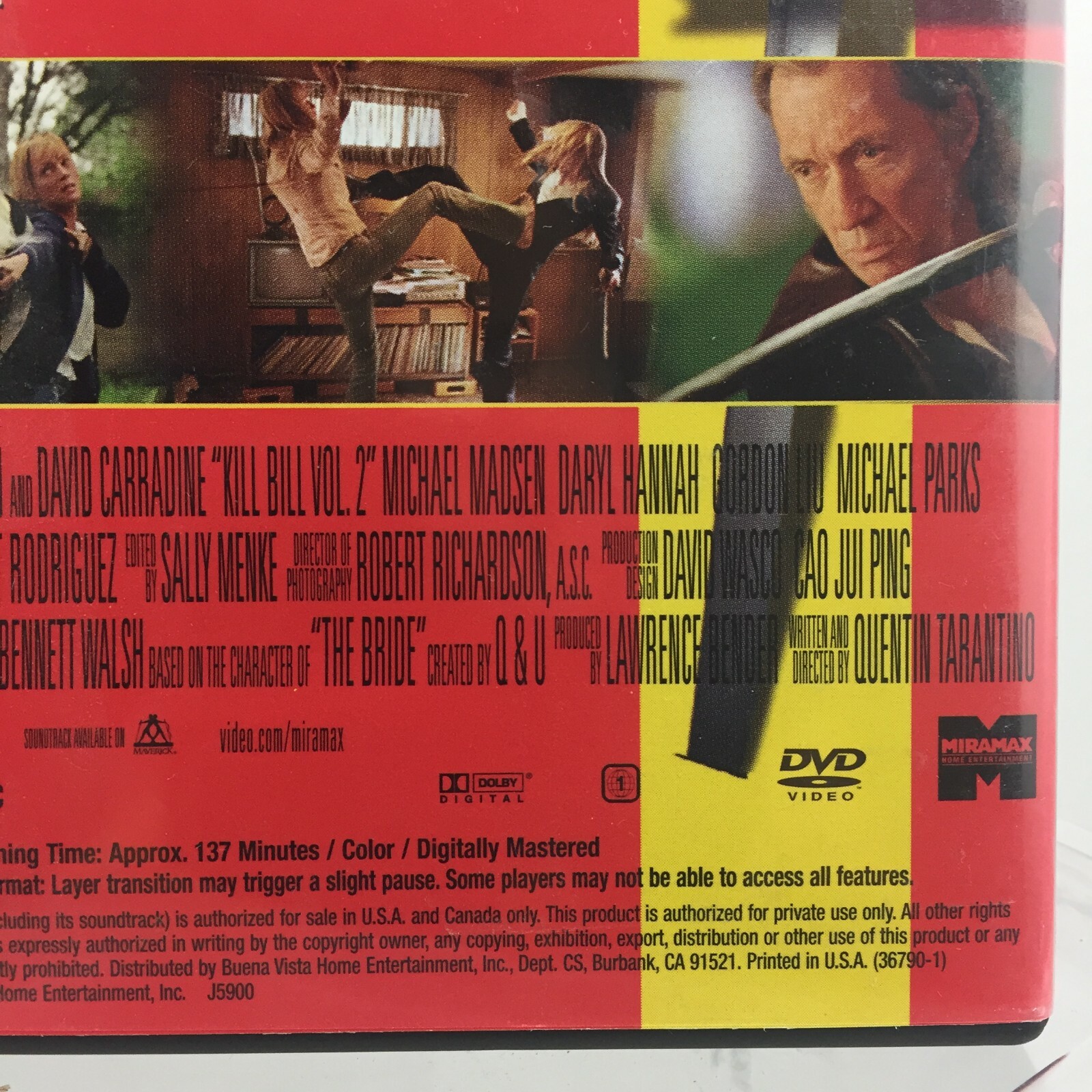 Kill Bill Vol 2 DVD Movie 2004 R 137min Drama Action Quentin Tarantino Thurman