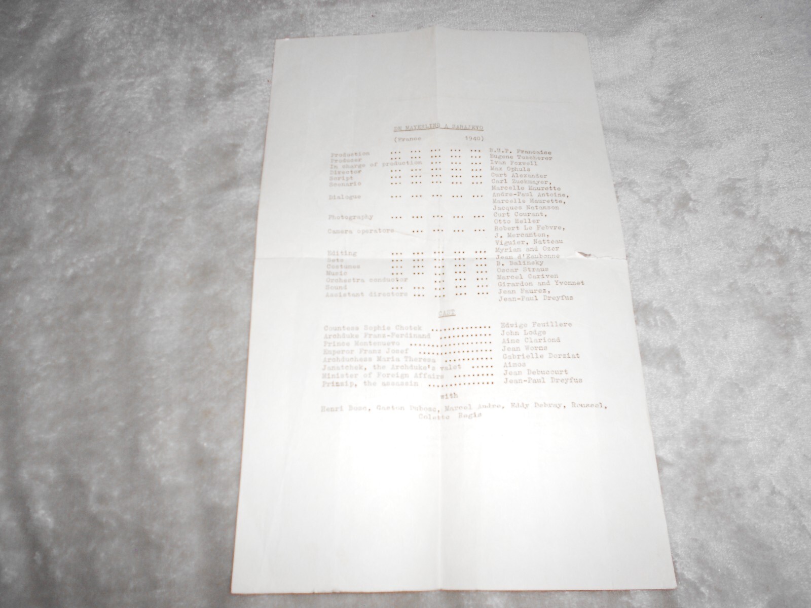 NATIONAL FILM THEATRE TRIBUTE MAX OPHULS 1955 PROGRAMME. DE MAYERLING A SARAJEVO