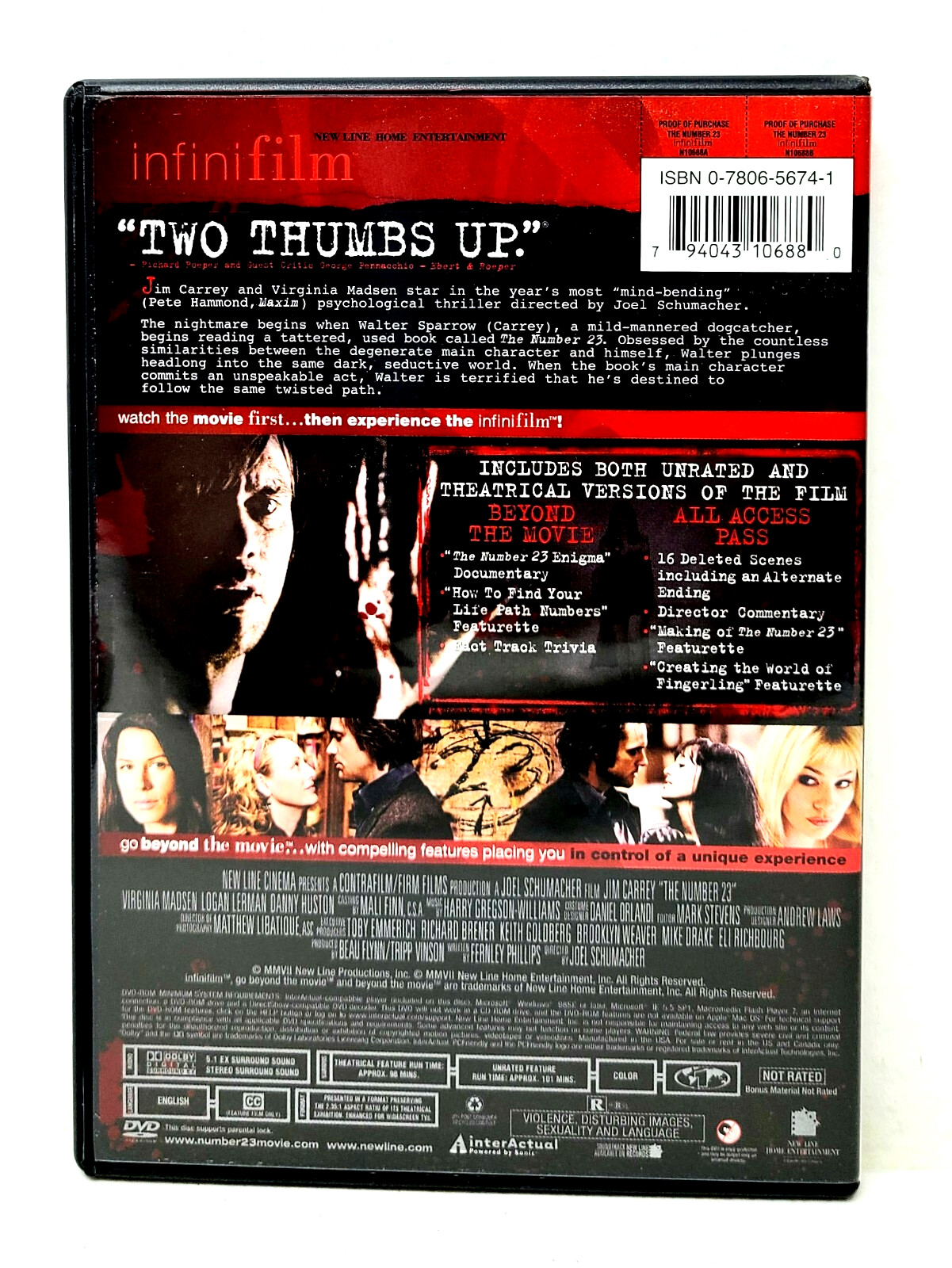 The Number 23 (DVD, Unrated, 2007) Thriller Movie Jim Carrey, Virginia Madsen