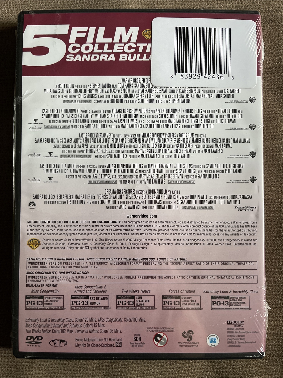 Sandra Bullock – 5 Film (DVD) Miss Congeniality 1 & 2 – Two Weeks Notice… Sealed