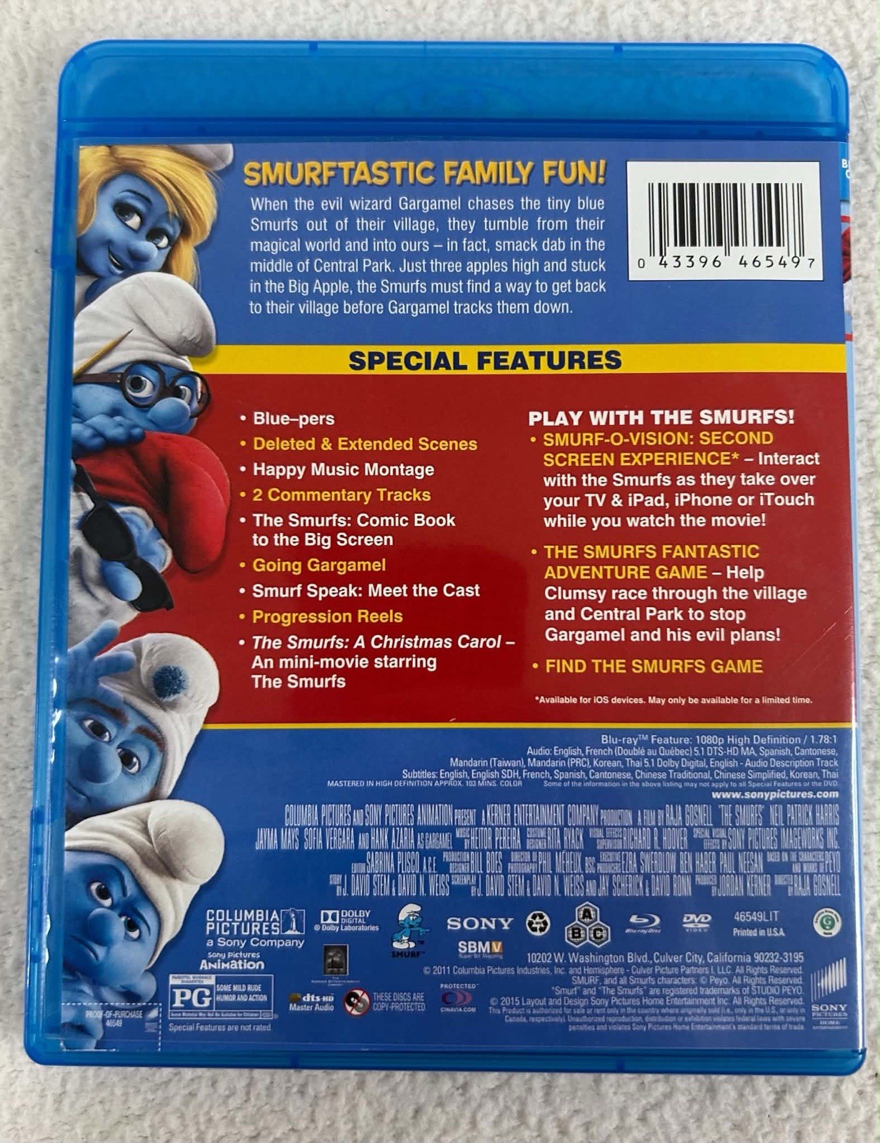 Blu-ray/DVD Lot Of 3: The Smurfs, Hop, Cloudy With Chance Meatballs Family Kids