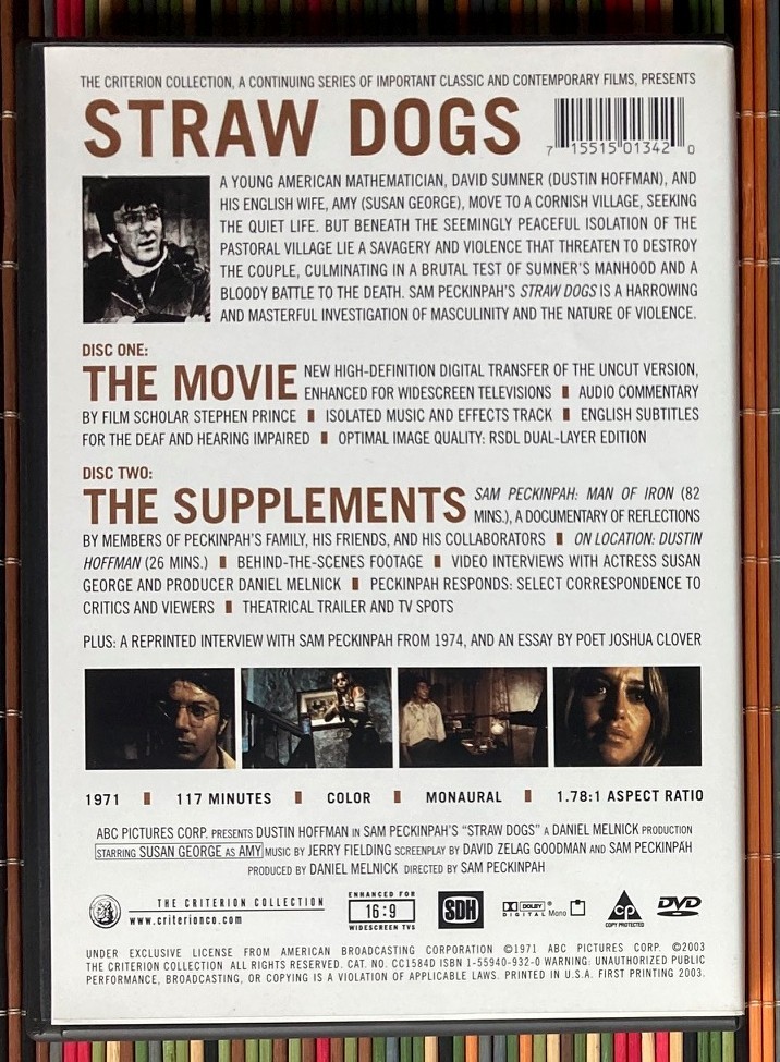 Peckinpah’s 1971 Uncut Film ” Straw Dogs ” CRITERION DVD (2003) Like New 2 Disc