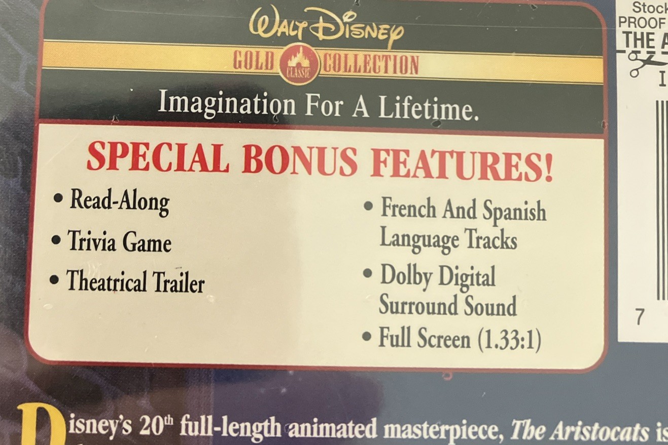 The Aristocats (DVD, 2000, Gold Collection) Read Along, Trivia Game, Trailer NEW