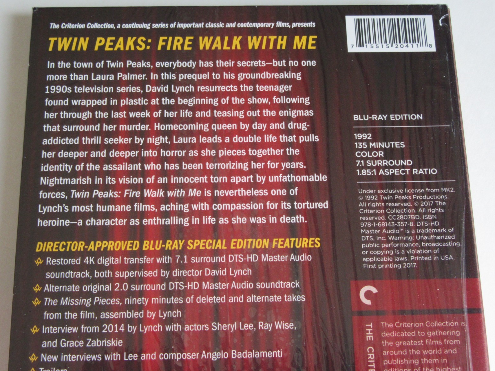 TWIN PEAKS: FIRE WALK WITH ME (Blu-ray, Criterion) David Lynch, Sheryl Lee