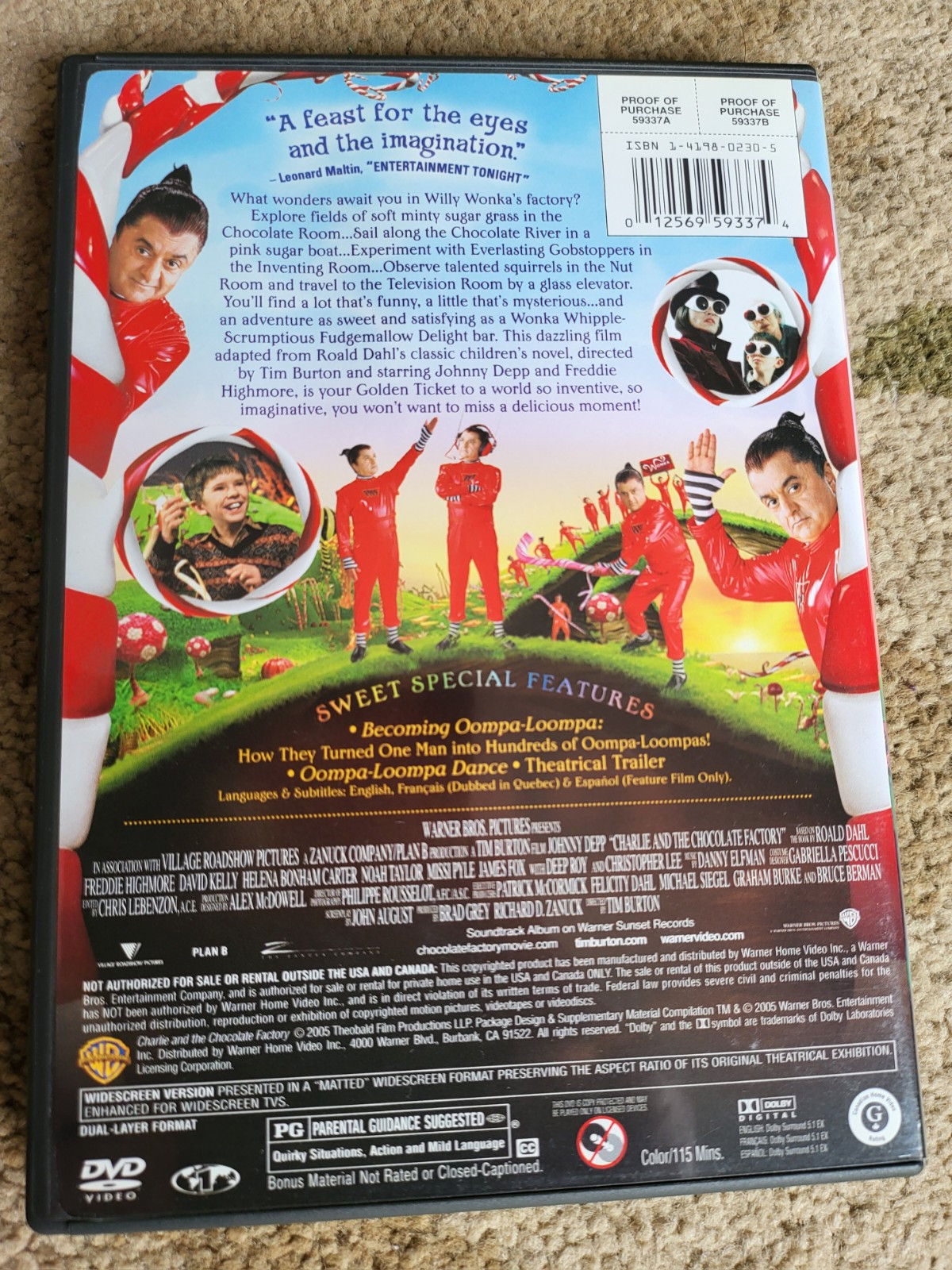CHARLIE & THE CHOCOLATE FACTORY (2005) JOHNNY DEPP DVD LIKE NEW!