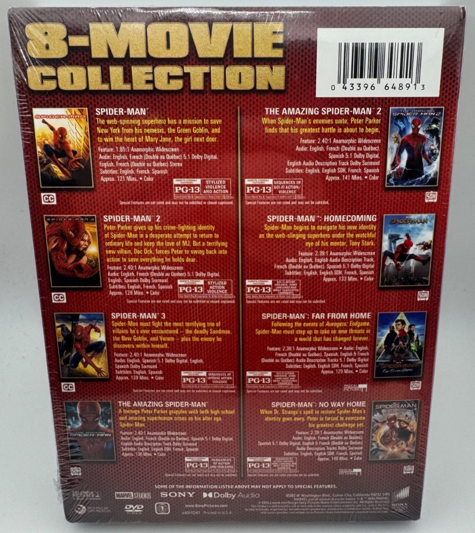 SPIDERMAN Limited Ed 2023 8 MOVIE COLLECTION 8 DVD BOXSET NEW SEALED