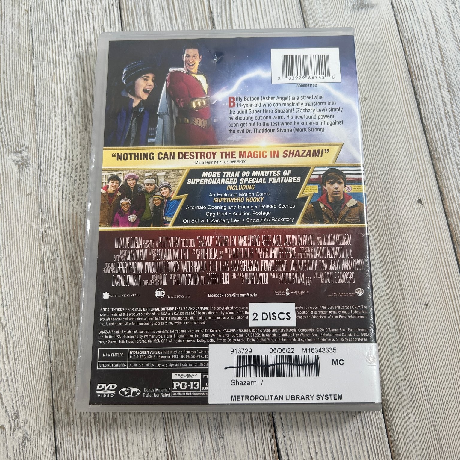 SHAZAM! DVD 2019 Zachary Levi, Mark Strong, David F. Sandberg 2-Disc Special