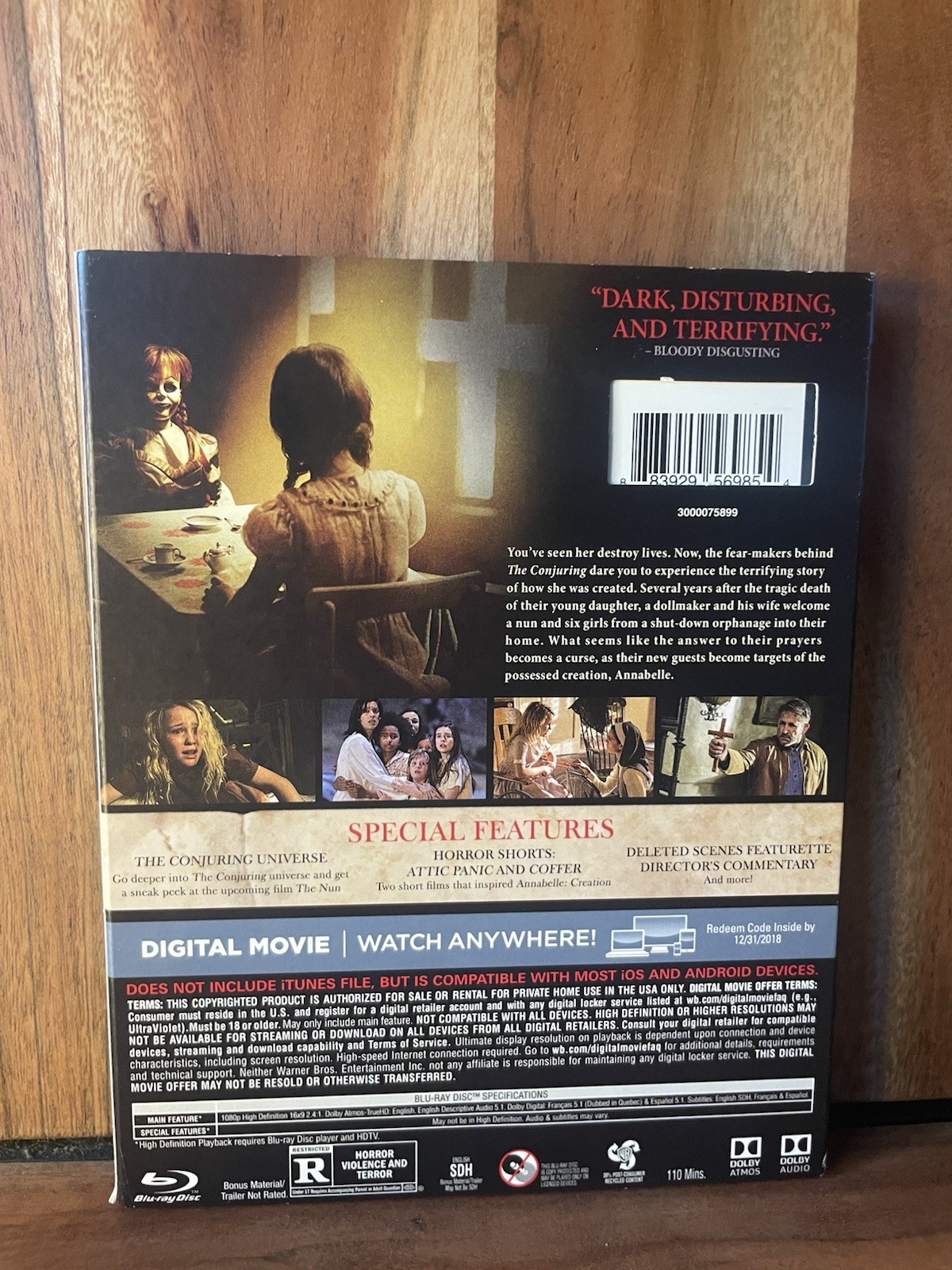 Annabelle: Creation (Blu-ray,DVD,Digital 2017) With Slipcover