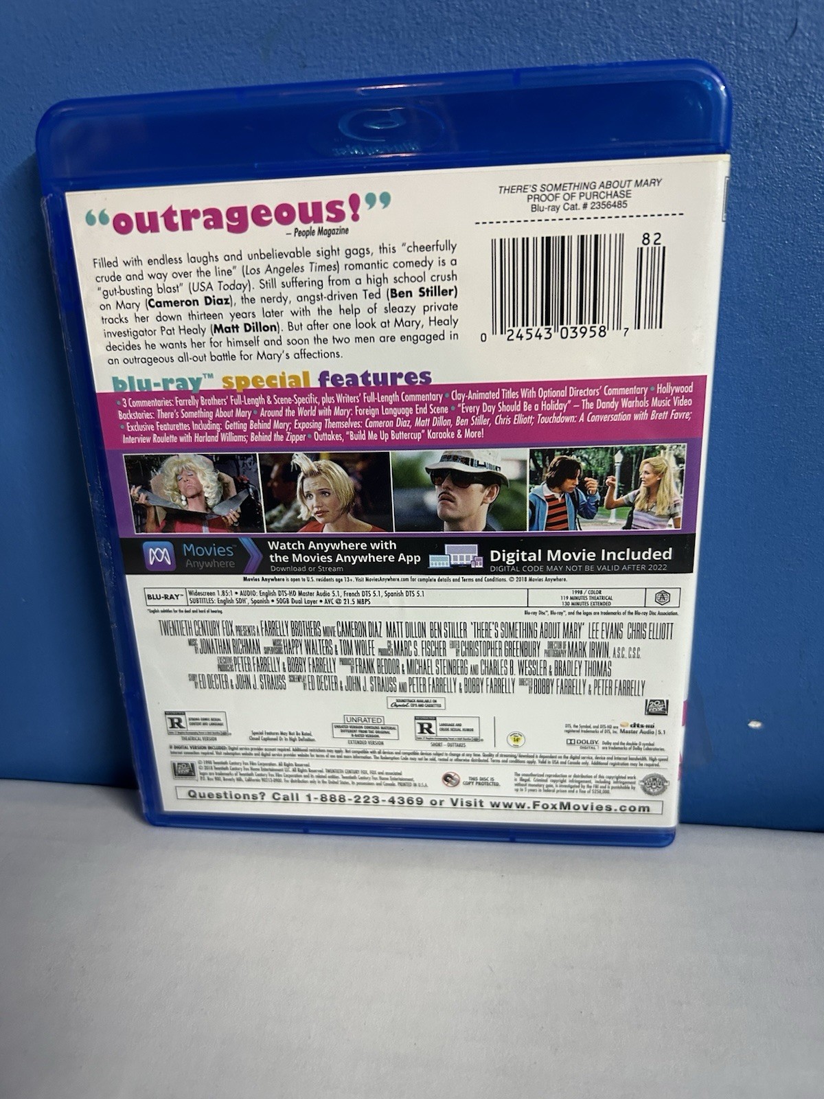 There’s Something About Mary Blu-Ray 2018 Cameron Diaz, Ben Stiller, Matt Dillon