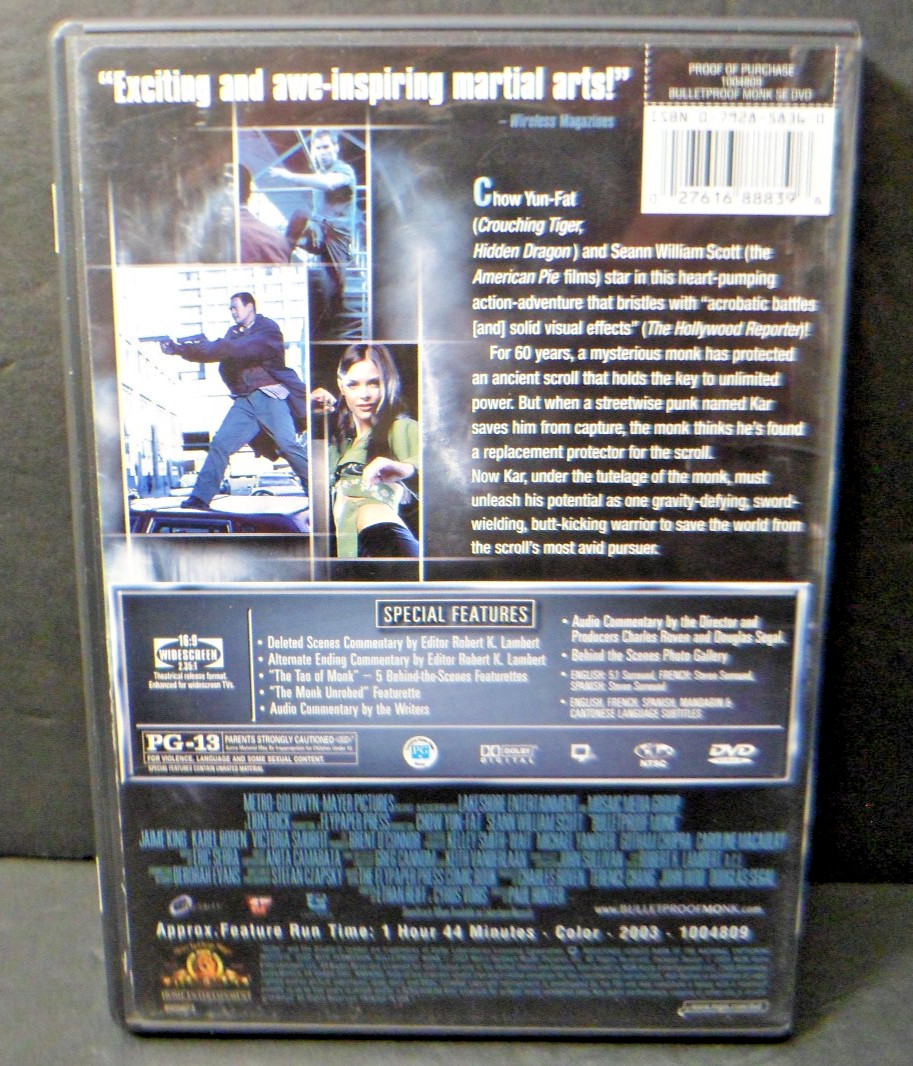 Bulletproof Monk ~ Special Edition (DVD 2003 WS w/Insert) Chow Yun-Fat -LIKE NEW