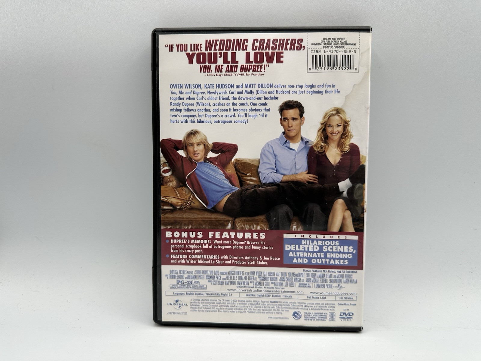 You, Me and Dupree DVD Full Frame Owen Wilson Kate Hudson Matt Dillon 2006