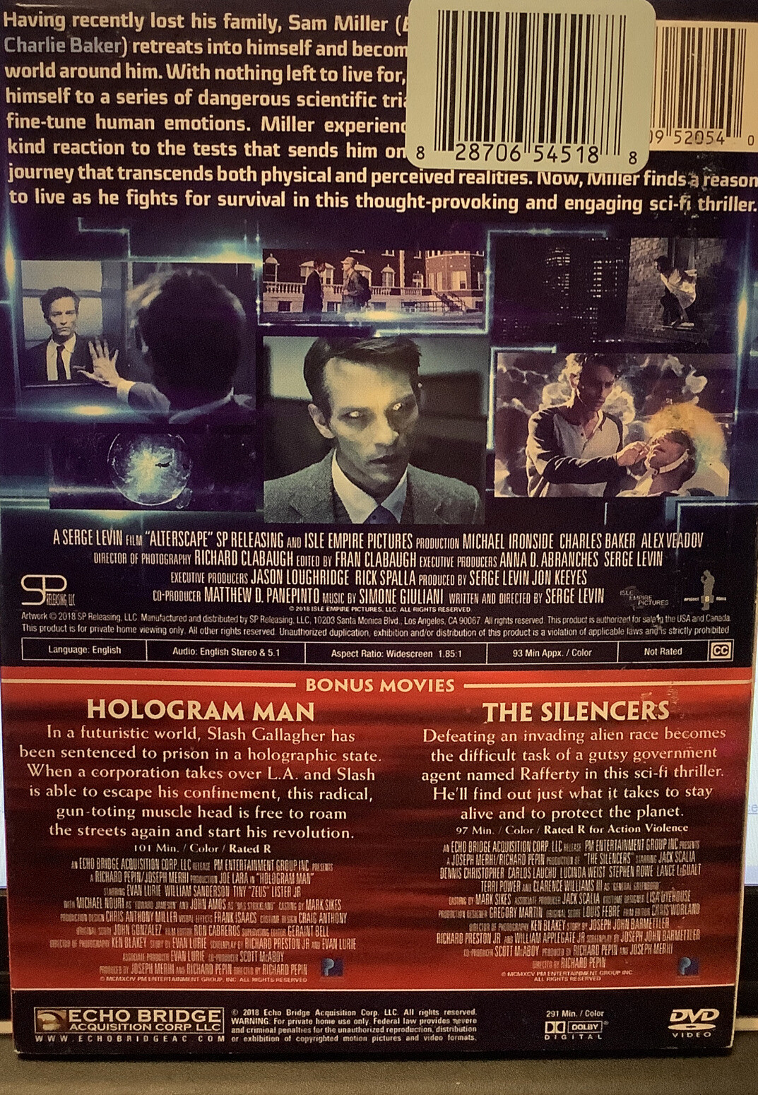 Alterscape (DVD) Plus 2 Bonus Movies / Hologram Man / The Silencers / 291 Min -R