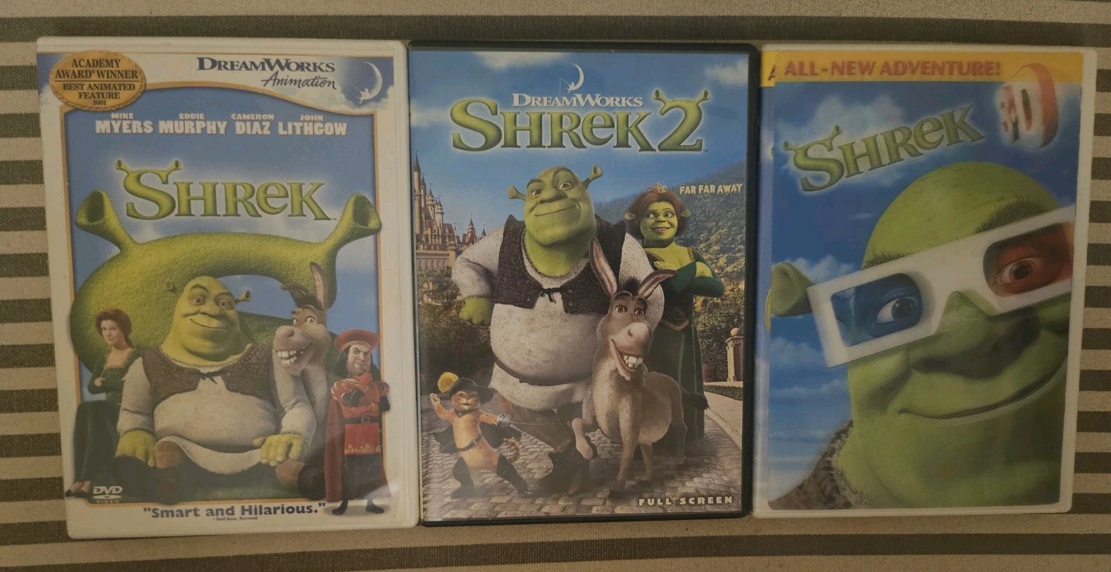 2001-2004 SHERK 1,2 AND SHERK 3D WITH 4 3-D GLASSES MIKE MYERS EDDIE MURPHY