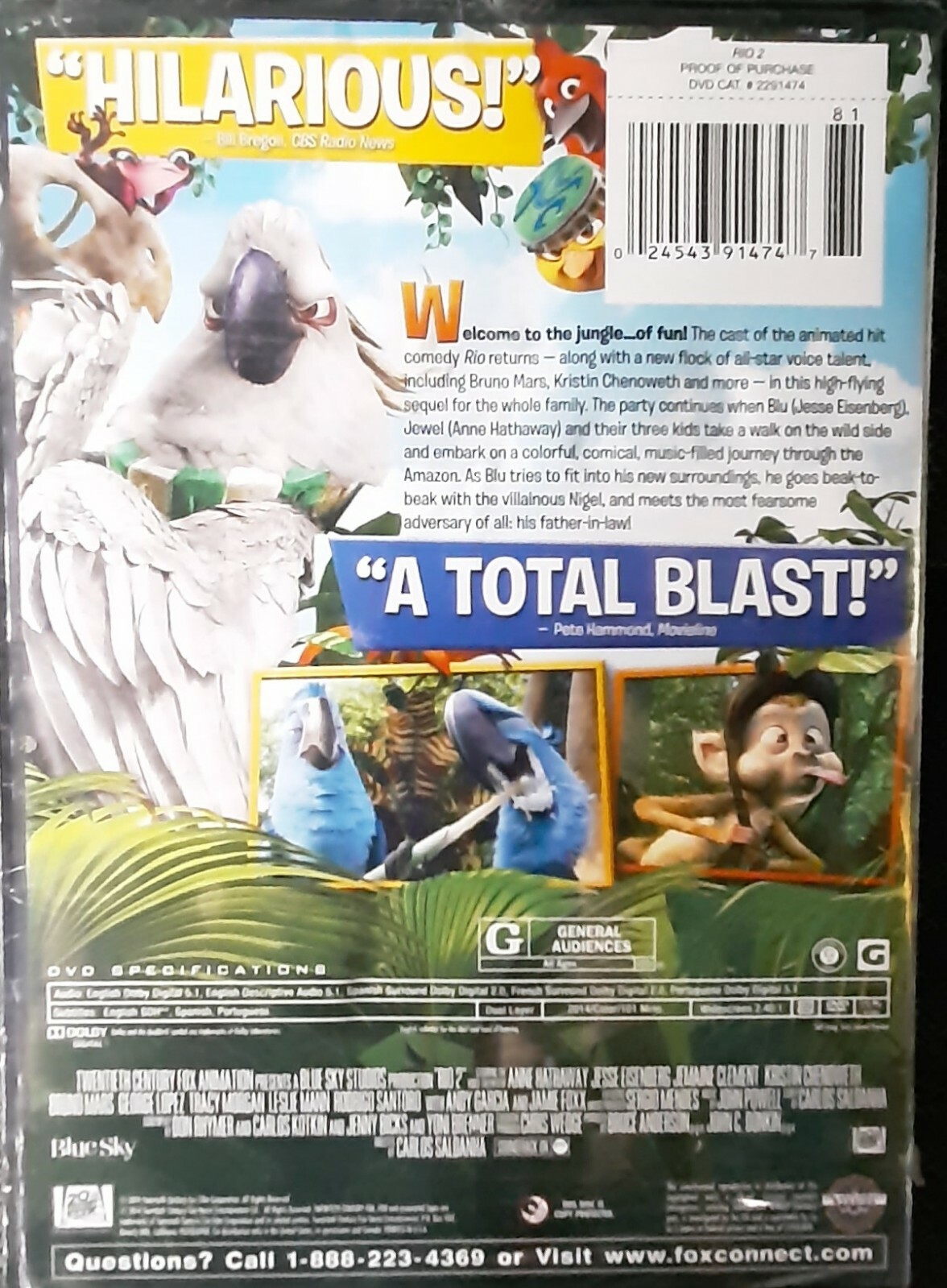 Rio 2- Blue Sky Studios: Brand New Sealed DVD Widescreen, Free S&H. Bruno Mars.