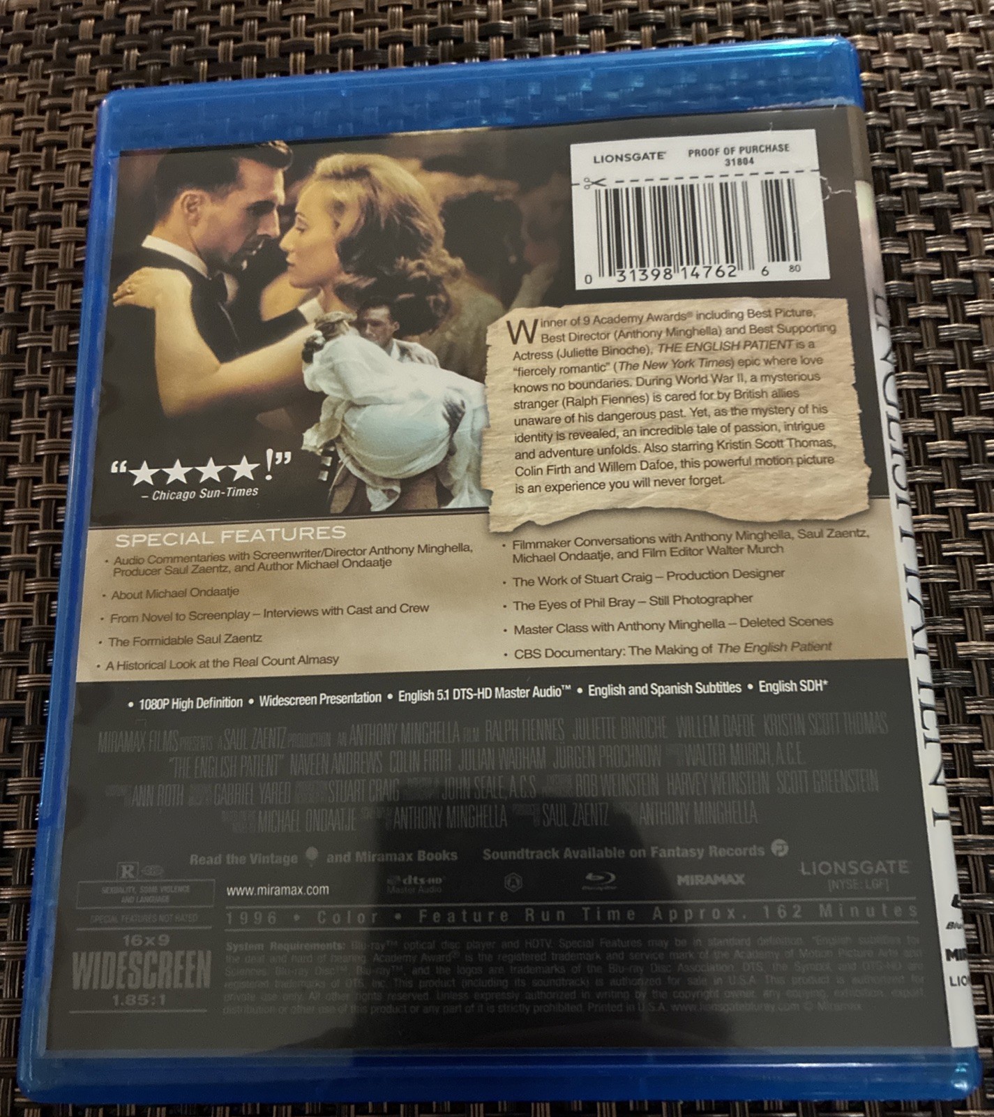 The English patient Blu-ray Ralph Fiennes Juliette Binoche William Defoe