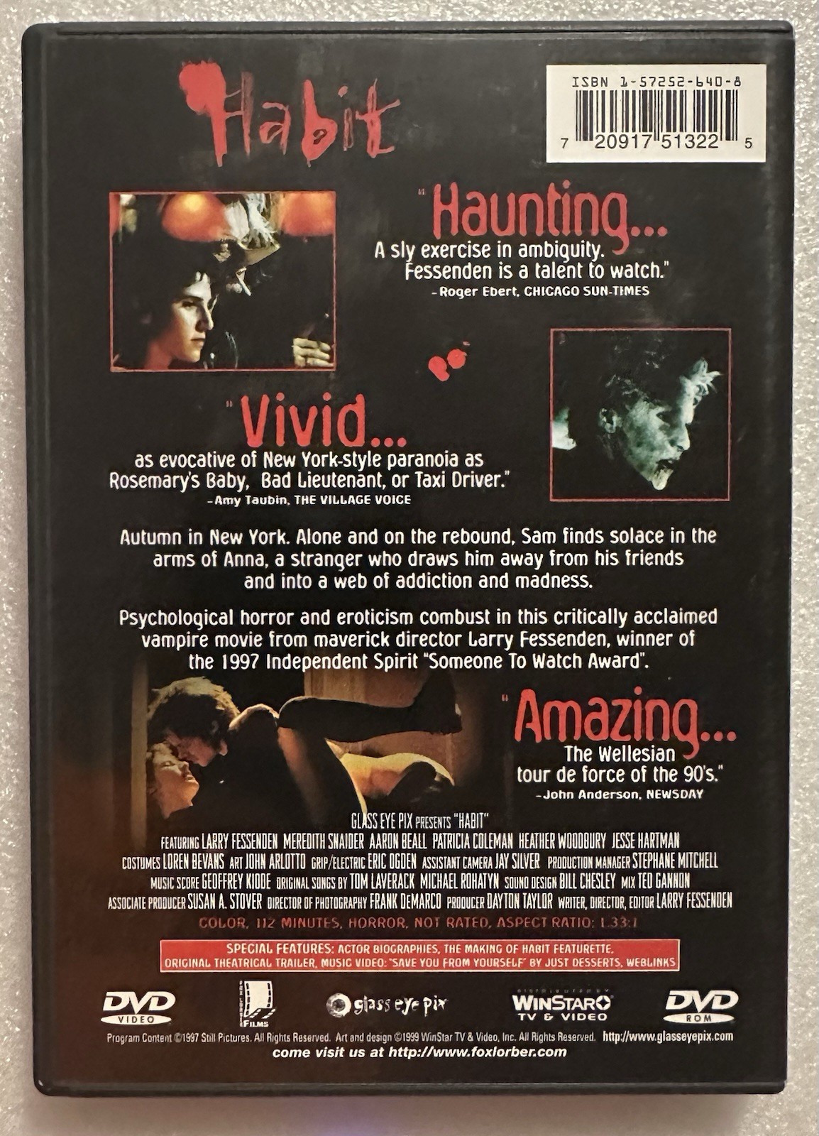 Habit DVD Unrated WinStar Movie 1999 Glass Eye Pix Film Like New Vampire Horror