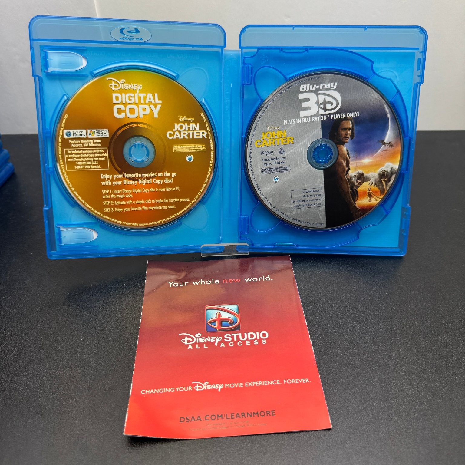 John Carter Blu-ray 3D + Blu-ray + DVD 2012 4-Disc Combo Taylor Kitsch Disney