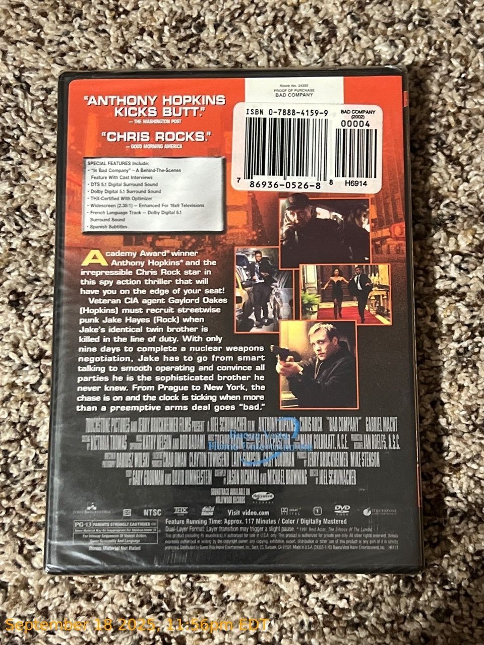 Bad Company DVD Widescreen Anthony Hopkins Chris Rock Action Comedy