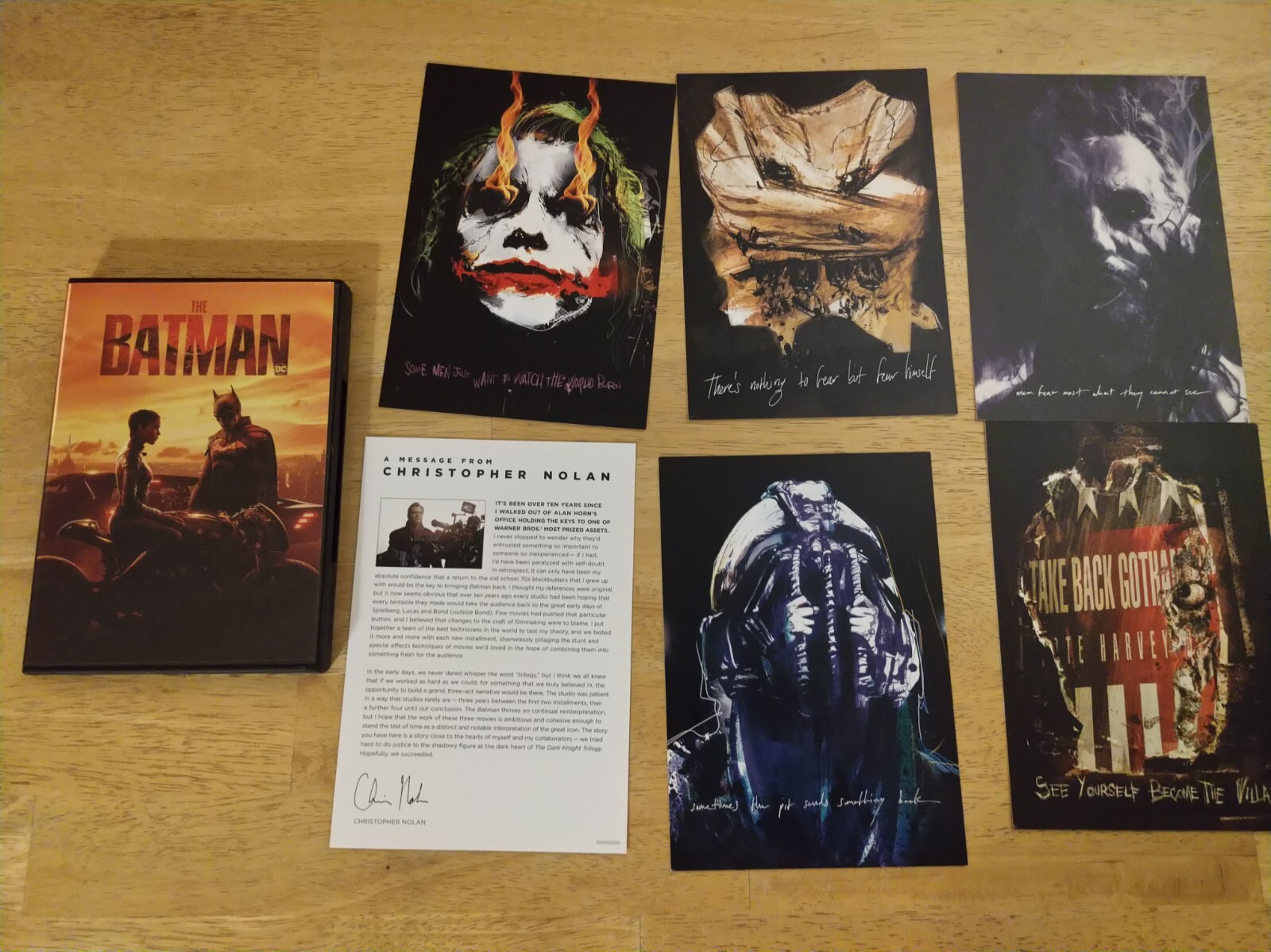 Batman DVD Robert Pattinson + Christopher Nolan 6 Print set Joker Bane Scarecrow