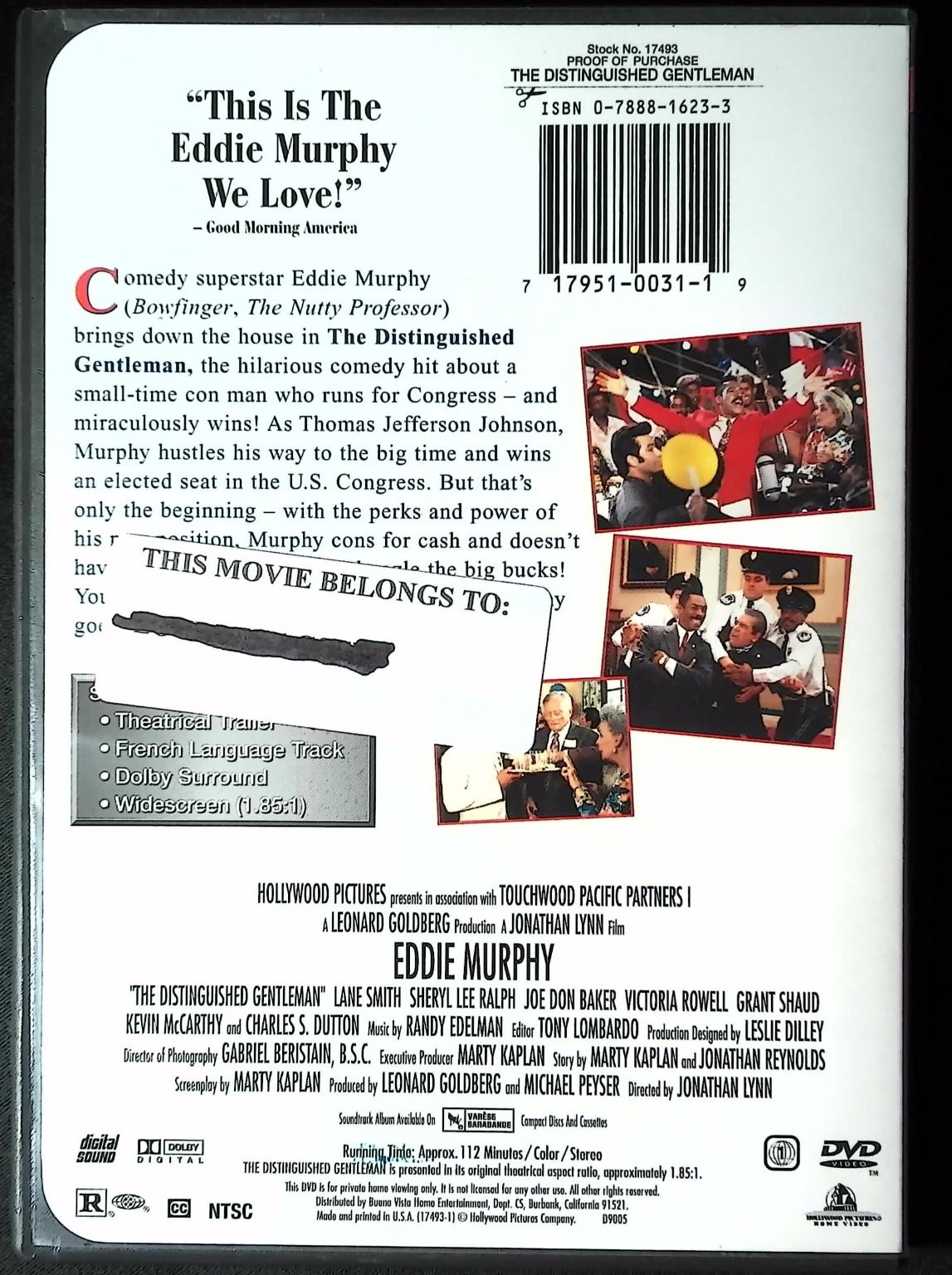The Distinguished Gentleman DVD (1992) Eddie Murphy Comedy Widescreen NTSC