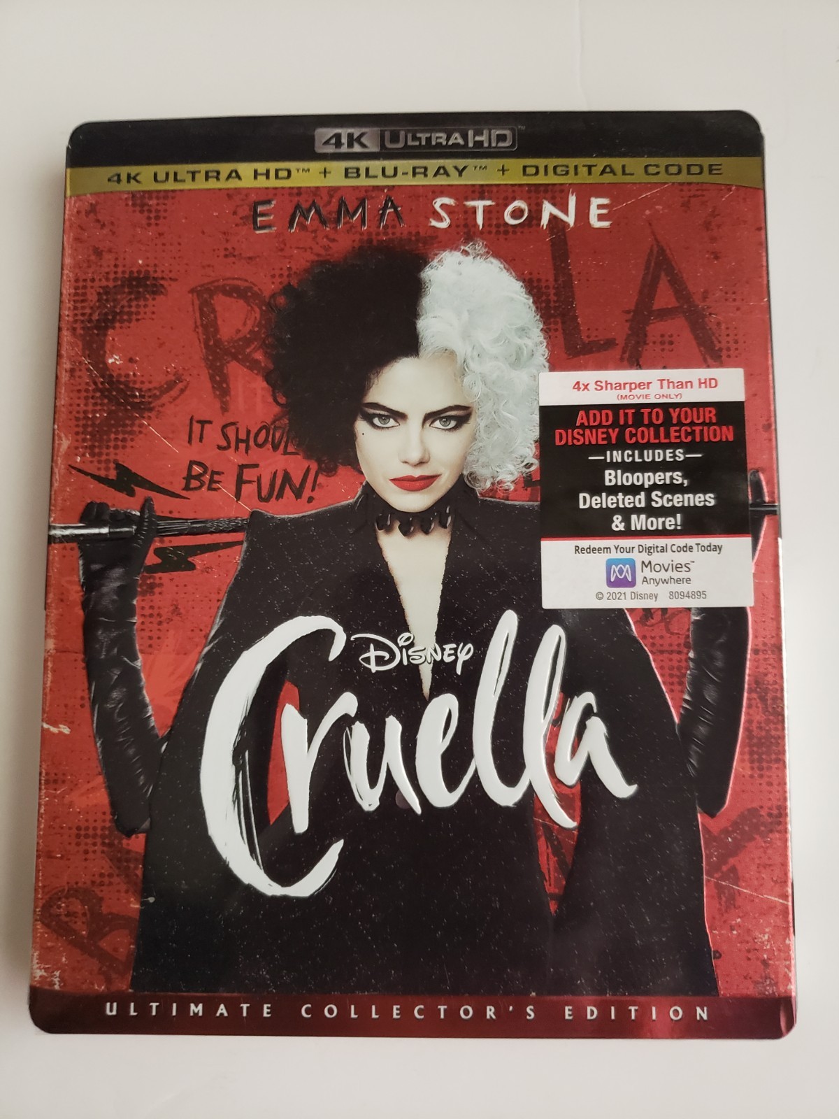 VINTAGE DISNEY STUDIOS CRUELLA BLUE RAY 4K ULTRA HD DIGITAL CODE DVD