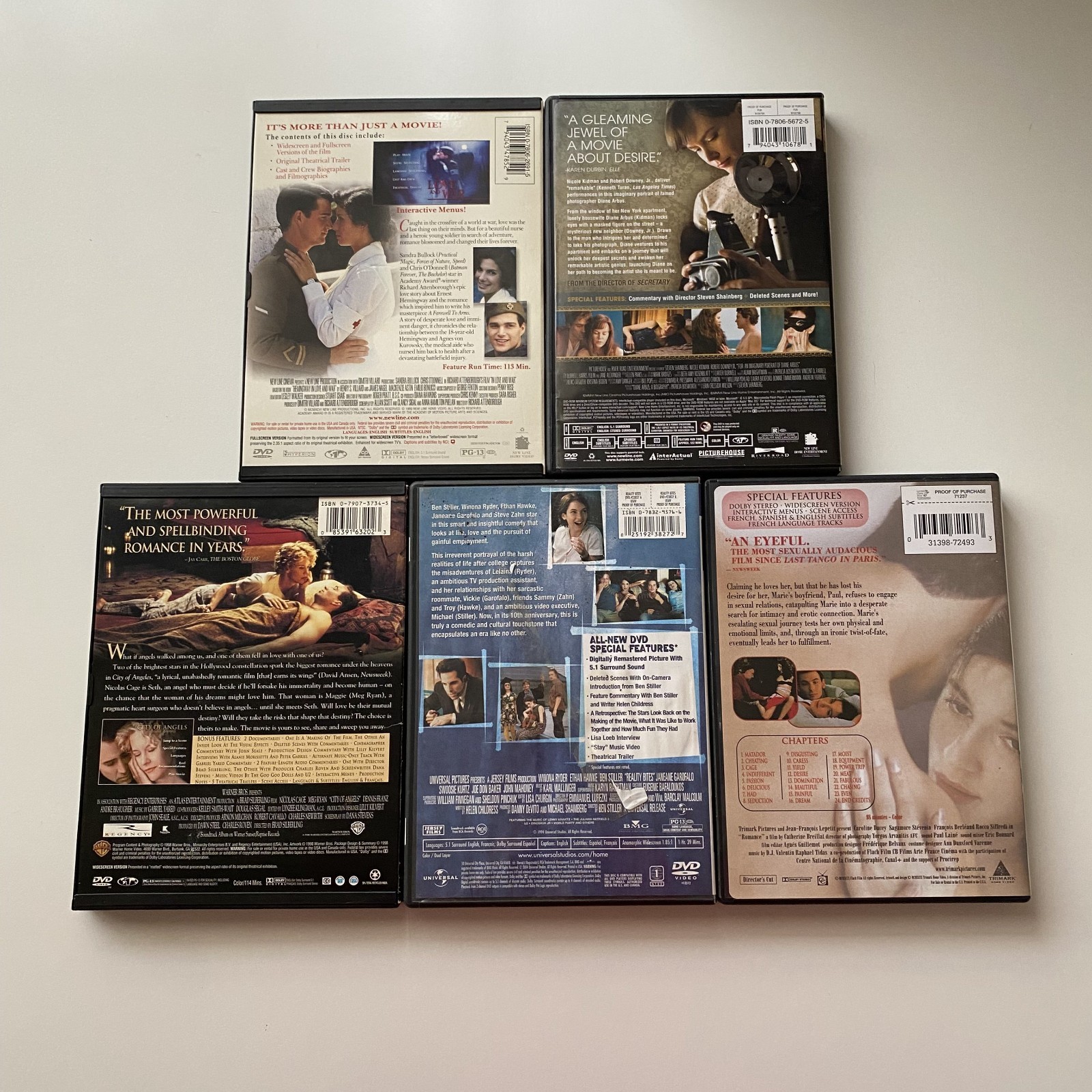 Pre-owned Movie DVD Lot of 5 Romance Drama Fur War City of Angels Reality Bites
