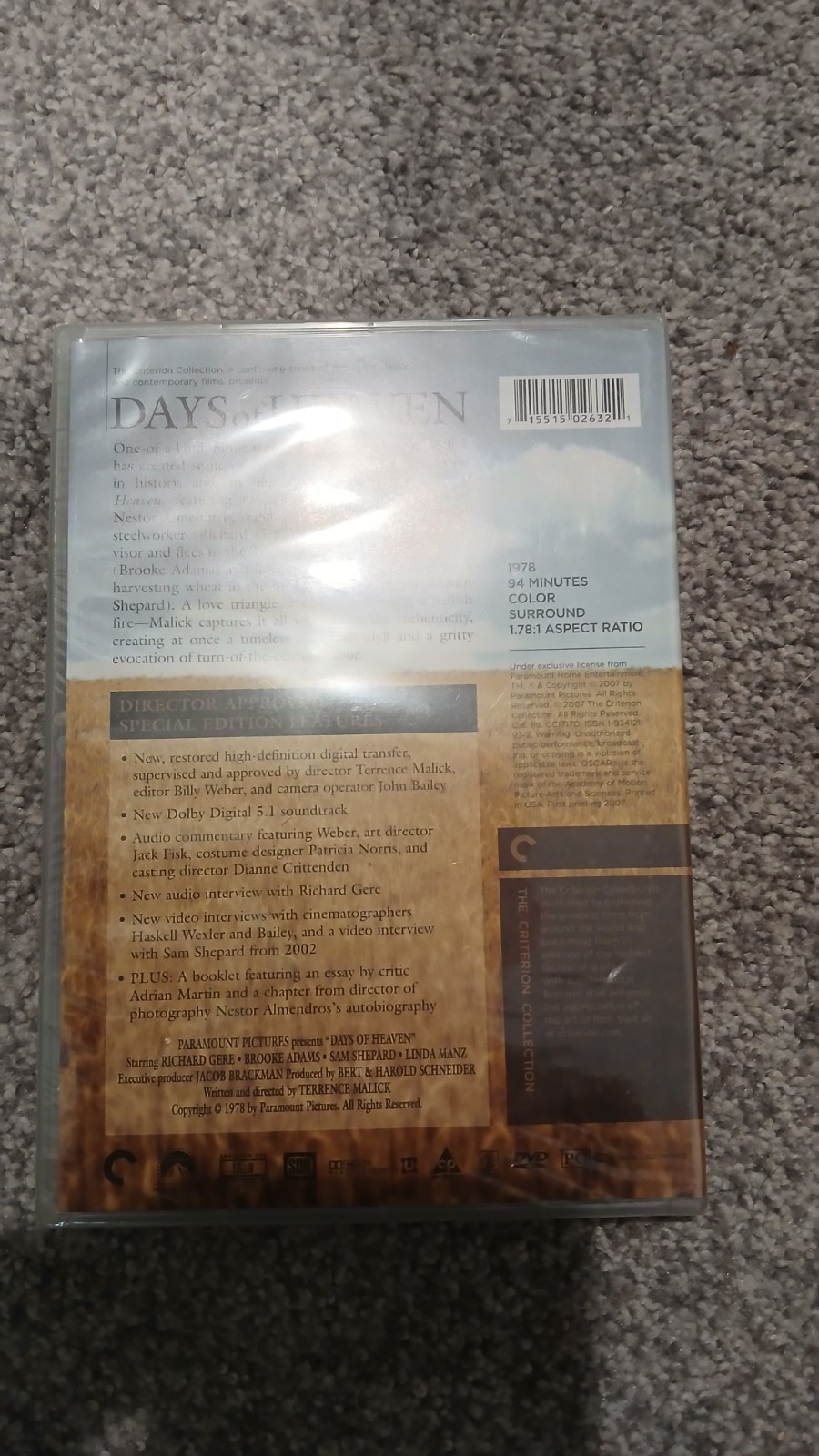 Days of Heaven DVD 1978 Criterion Collection Director Approved Richard Gere NEW