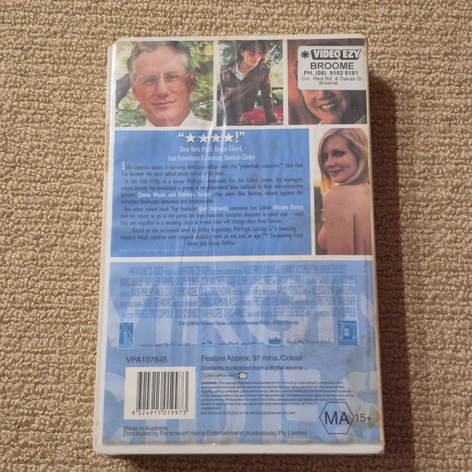 The Virgin Suicides VHS Video Tape – MA15+ – 2001 promo size big box