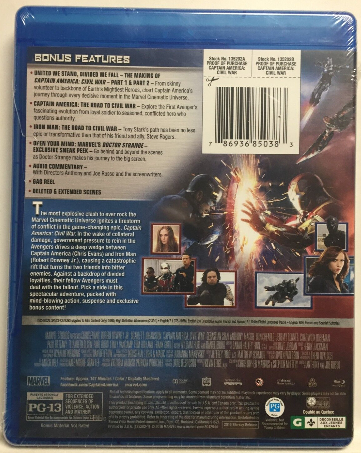 MARVEL’s Captain America: Civil War (Blu-ray,2016) Robert Downey Jr.,BRAND NEW!