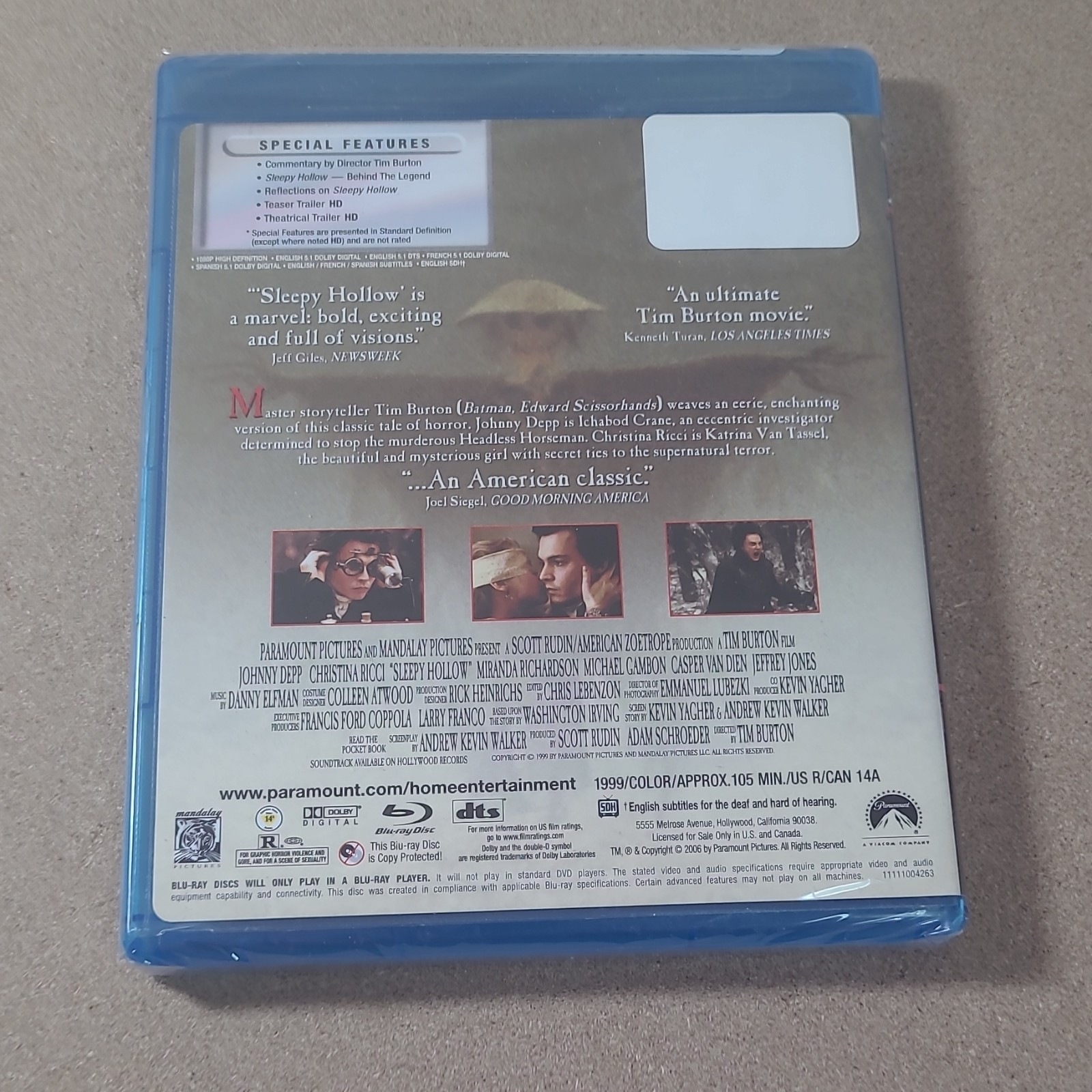 Paramount Sleepy Hollow Blu-ray Tim Burton Johnny Depp R 1999 105 Min