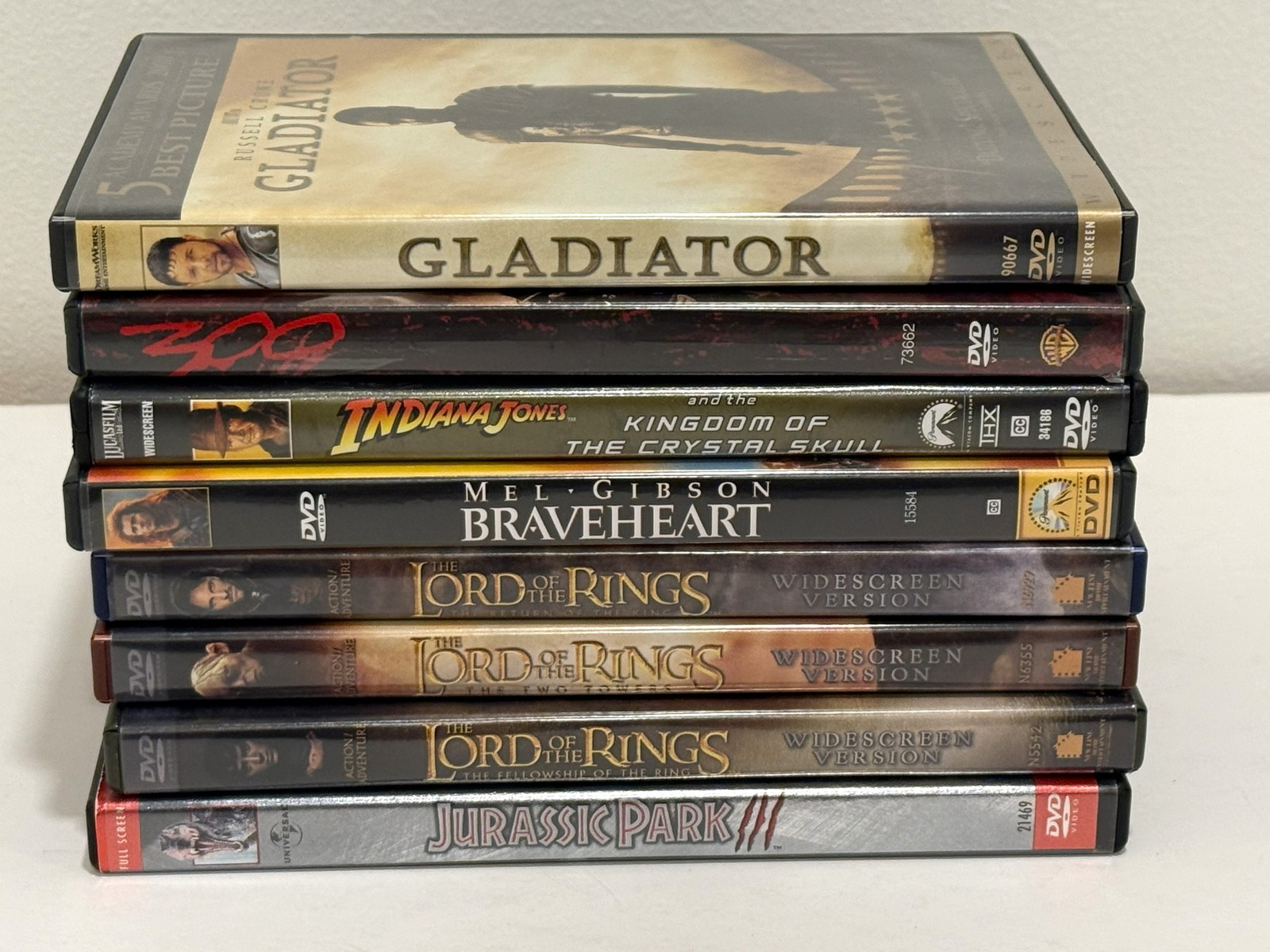 Lot of (8) Fantasy/Action DVDs – Gladiator, LOTR Trilogy, Jurassic P + FREE SHIP