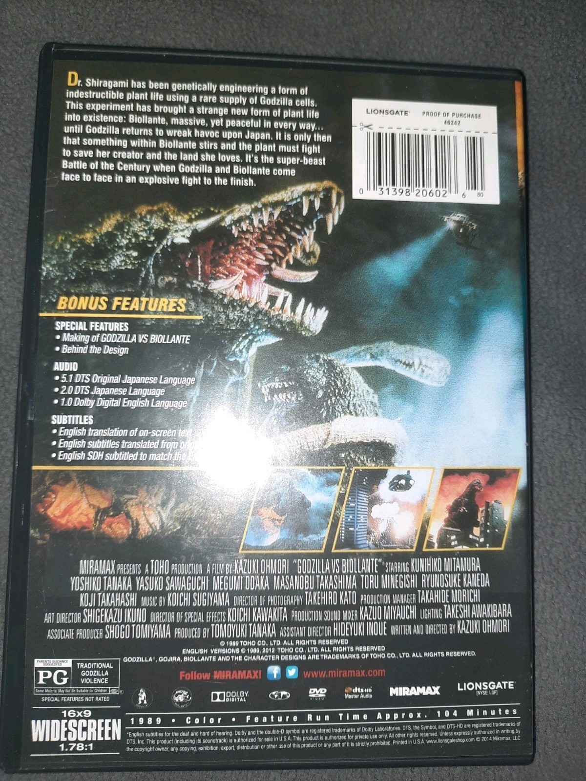 Godzilla vs. Biollante (1989) DVD – English or Japanese – Widescreen Rare OOP