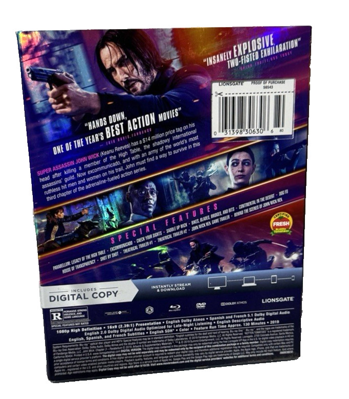 John Wick Chapter 3 Parabellum Blu-ray with slip cover Widescreen NEW SEALED