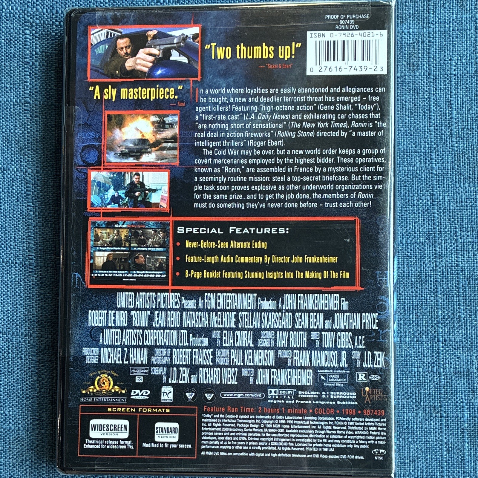 MGM Home Entertainment Ronin DVD Widescreen De Niro Reno Commentary Alt End