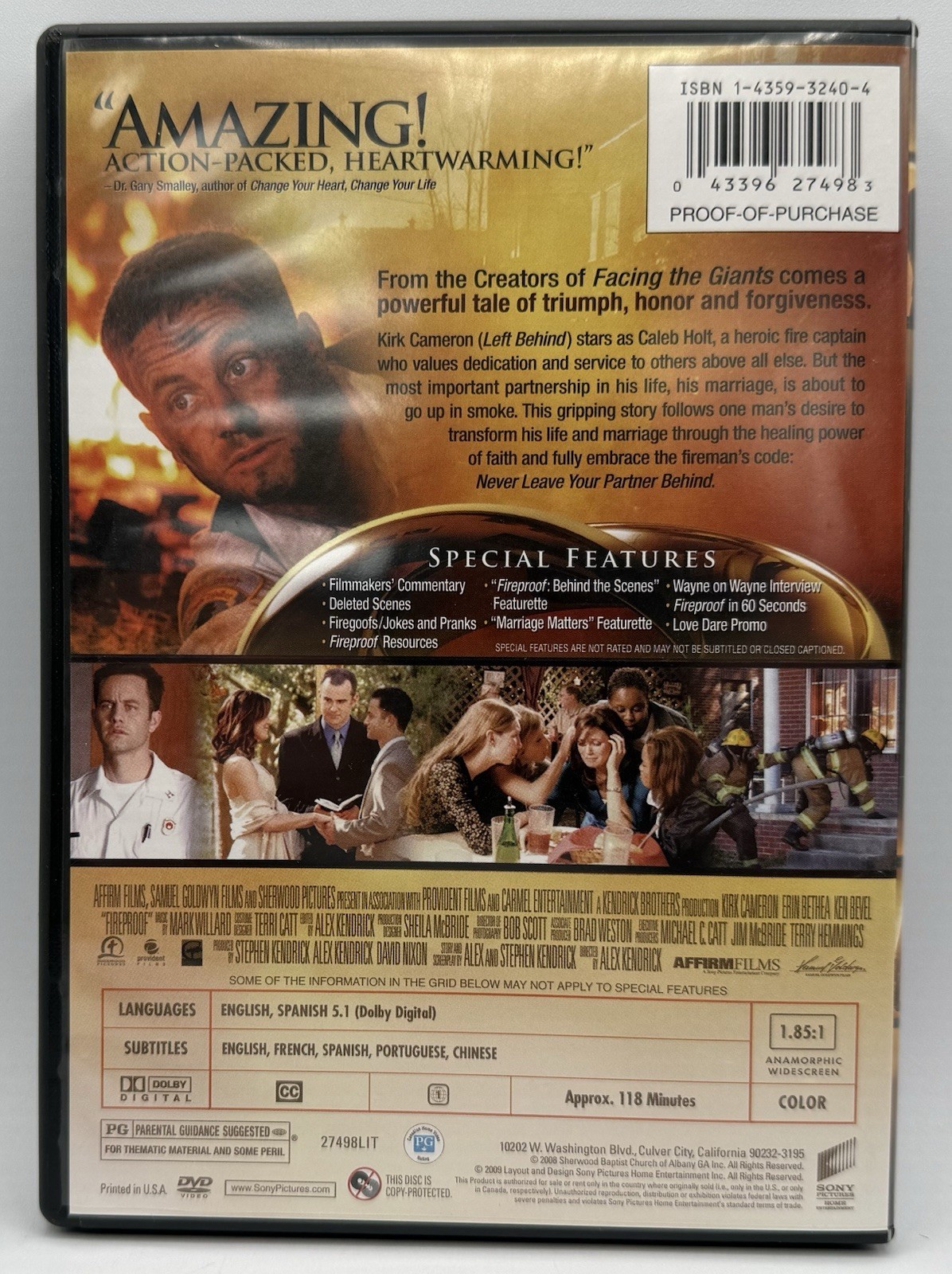 Fireproof DVD Widescreen Kirk Cameron Erin Bethea Ken Bevel Inspirational 2008