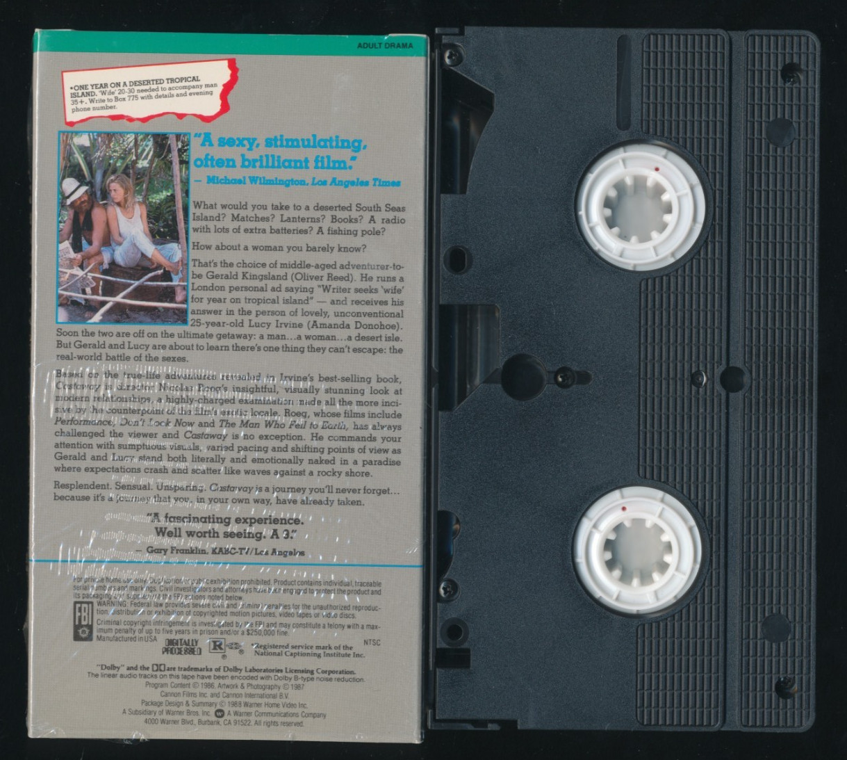 CASTAWAY (1988) Oliver Reed Amanda Donohoe VHS Nicolas Roeg CANNON