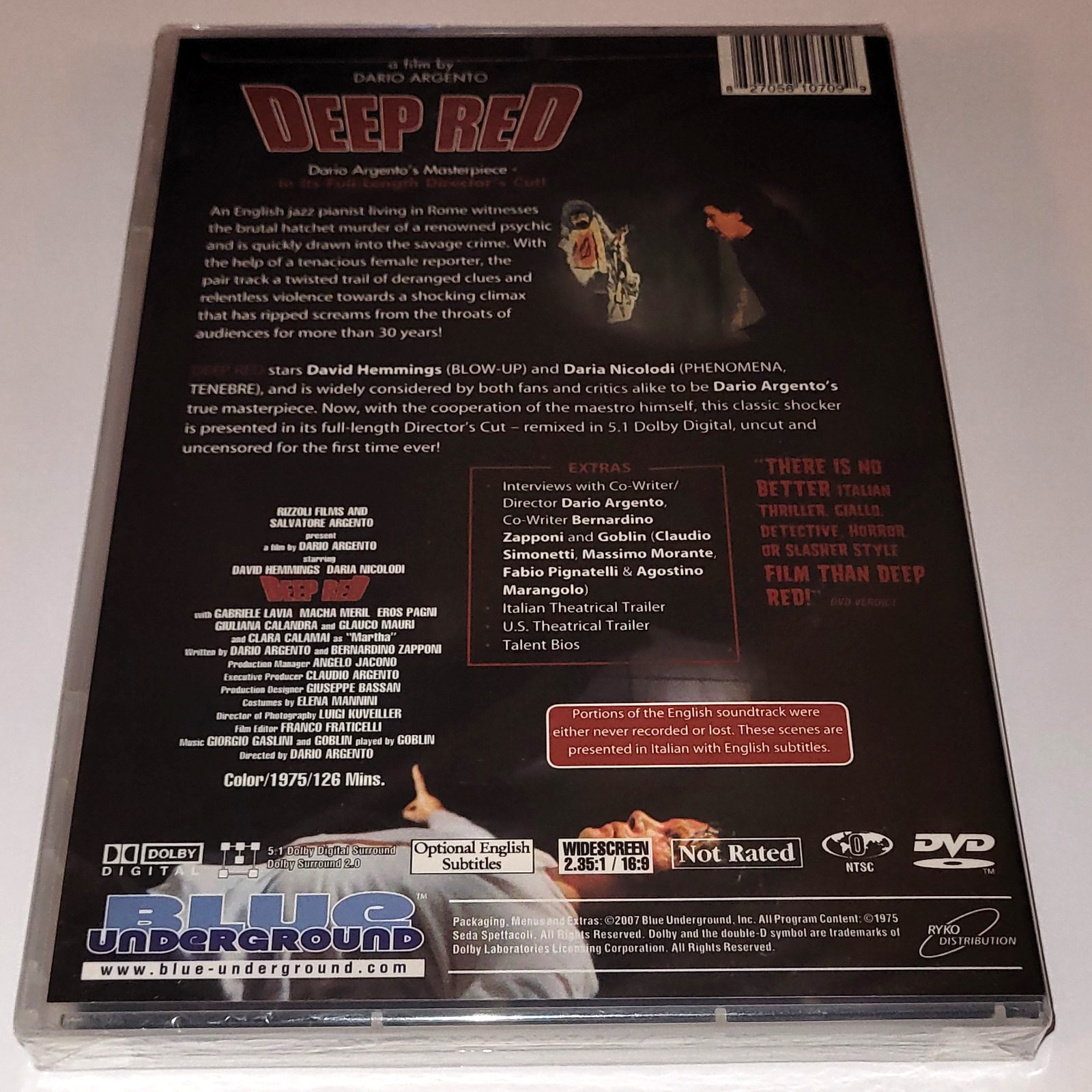 Deep Red (DVD 1975) Director’s Cut Dario Argento Film Horror Classic New Sealed