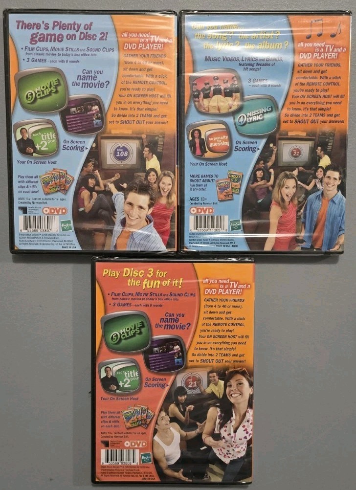 Shout About Movies & Music DVD Party Game Lot Discs 2 & 3 NEW SEALED Parker Bros