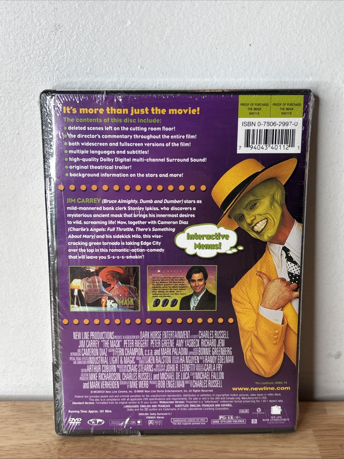 The Mask (DVD, 1994) New Sealed Jim Carrey Deleted Scenes Director Commentary